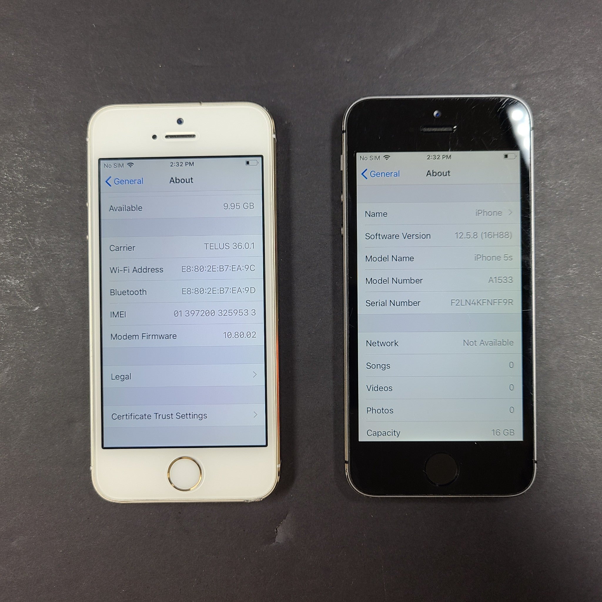 2x Apple iPhone 5s - 16GB - Silver Gold  (Locked to Rogers) A1533 (GSM)