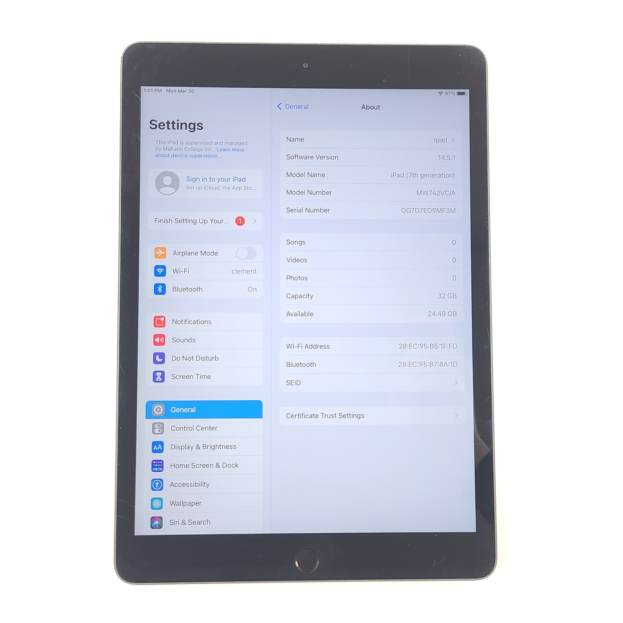Apple iPad 7 7th Generation 32GB A2197 Wi-Fi 10.2" iOS Tablet Space Gray READ!!!