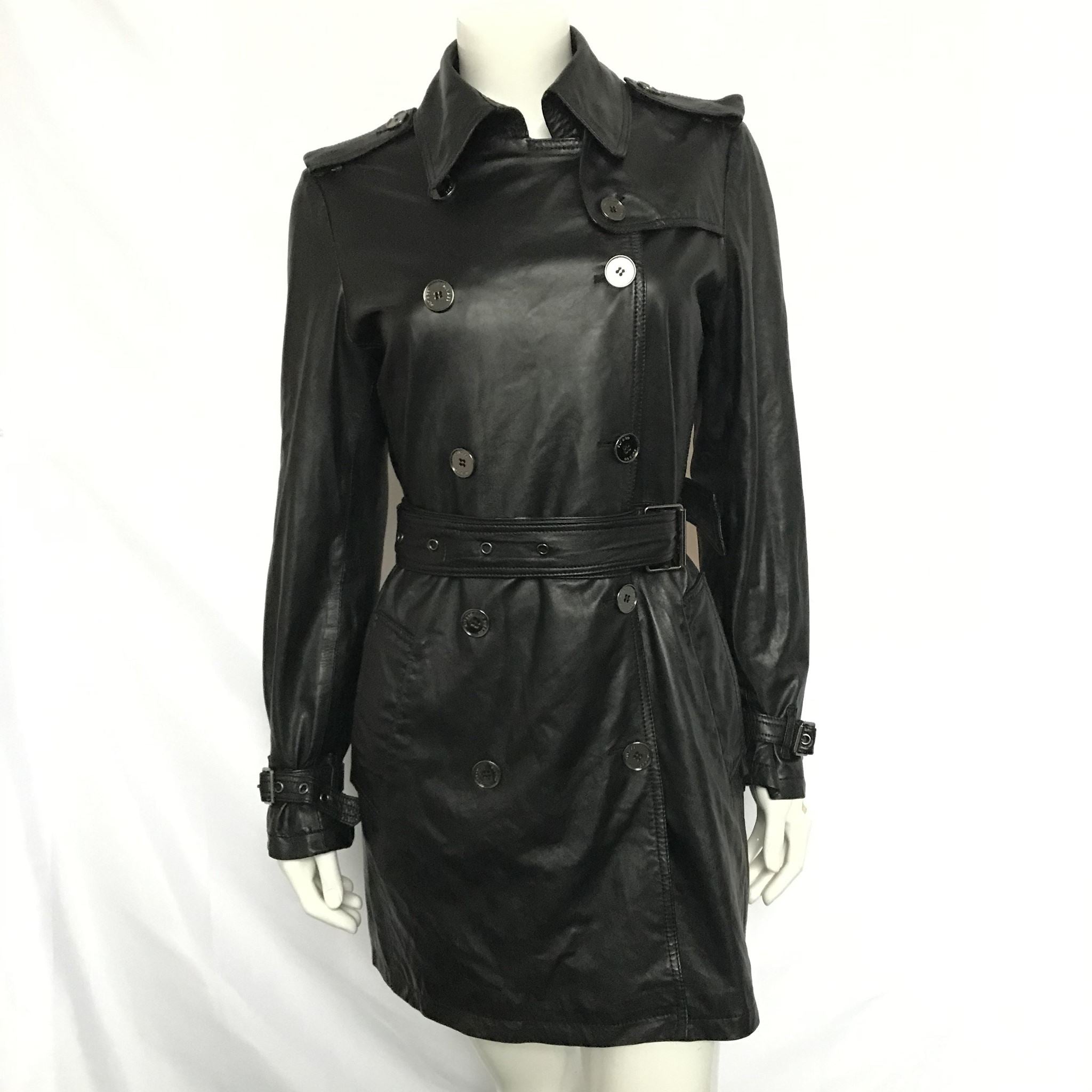 Sly & Co Women's ST TROPEZ Belted Trench Coat Lamb Leather Black Sz M