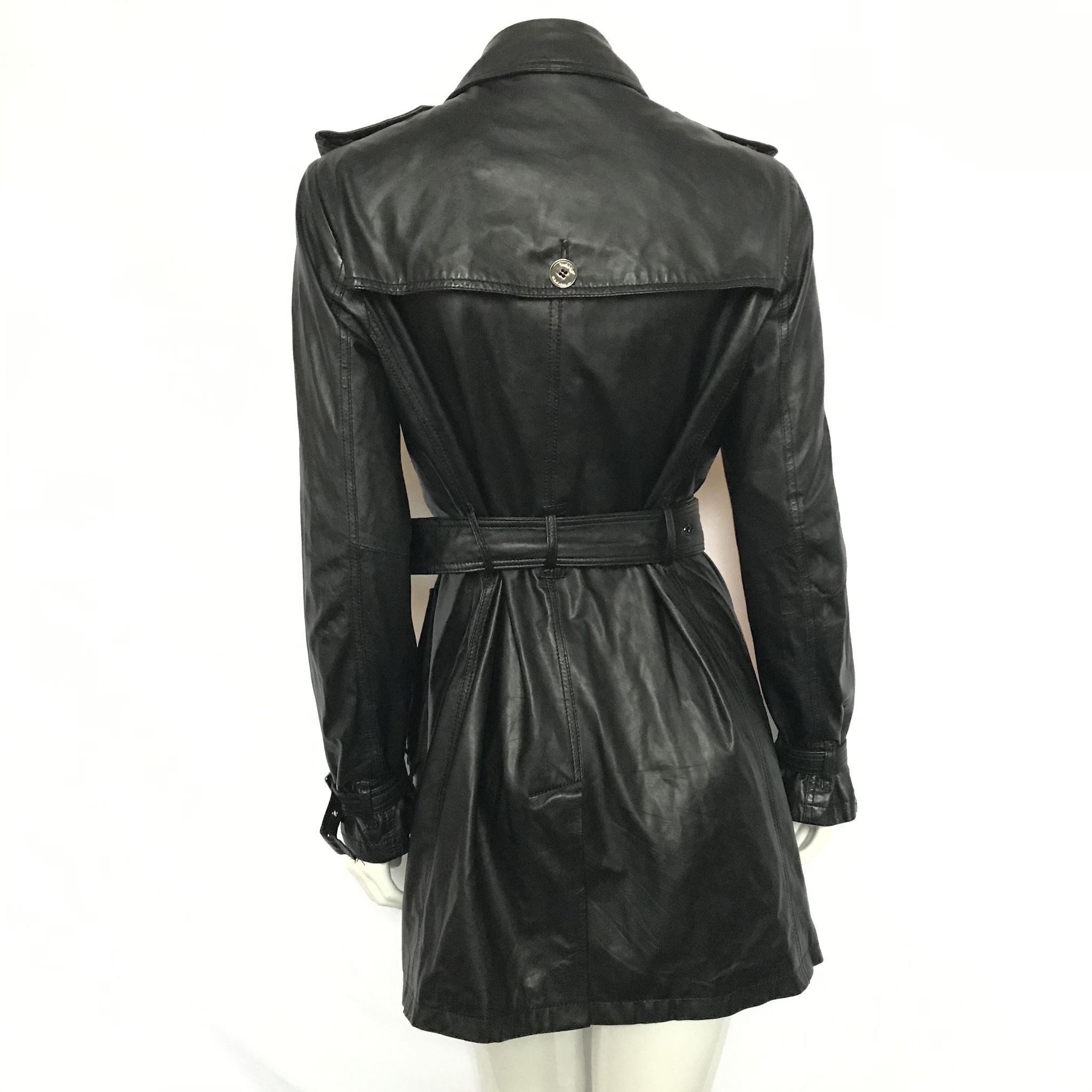 Sly & Co Women's ST TROPEZ Belted Trench Coat Lamb Leather Black Sz M
