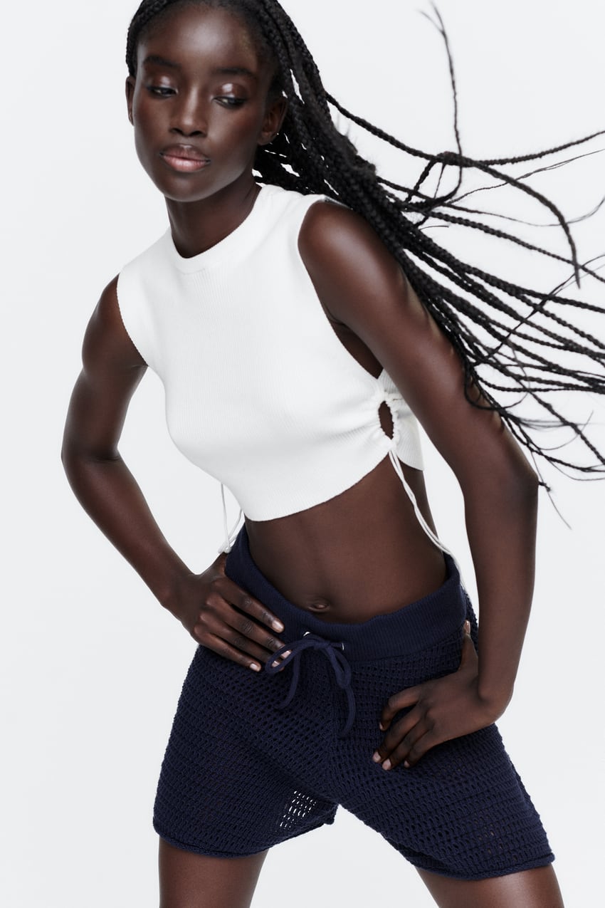 Zara Women's Side Cut Out Knit Top Tank Shirt Shirt White Sz S