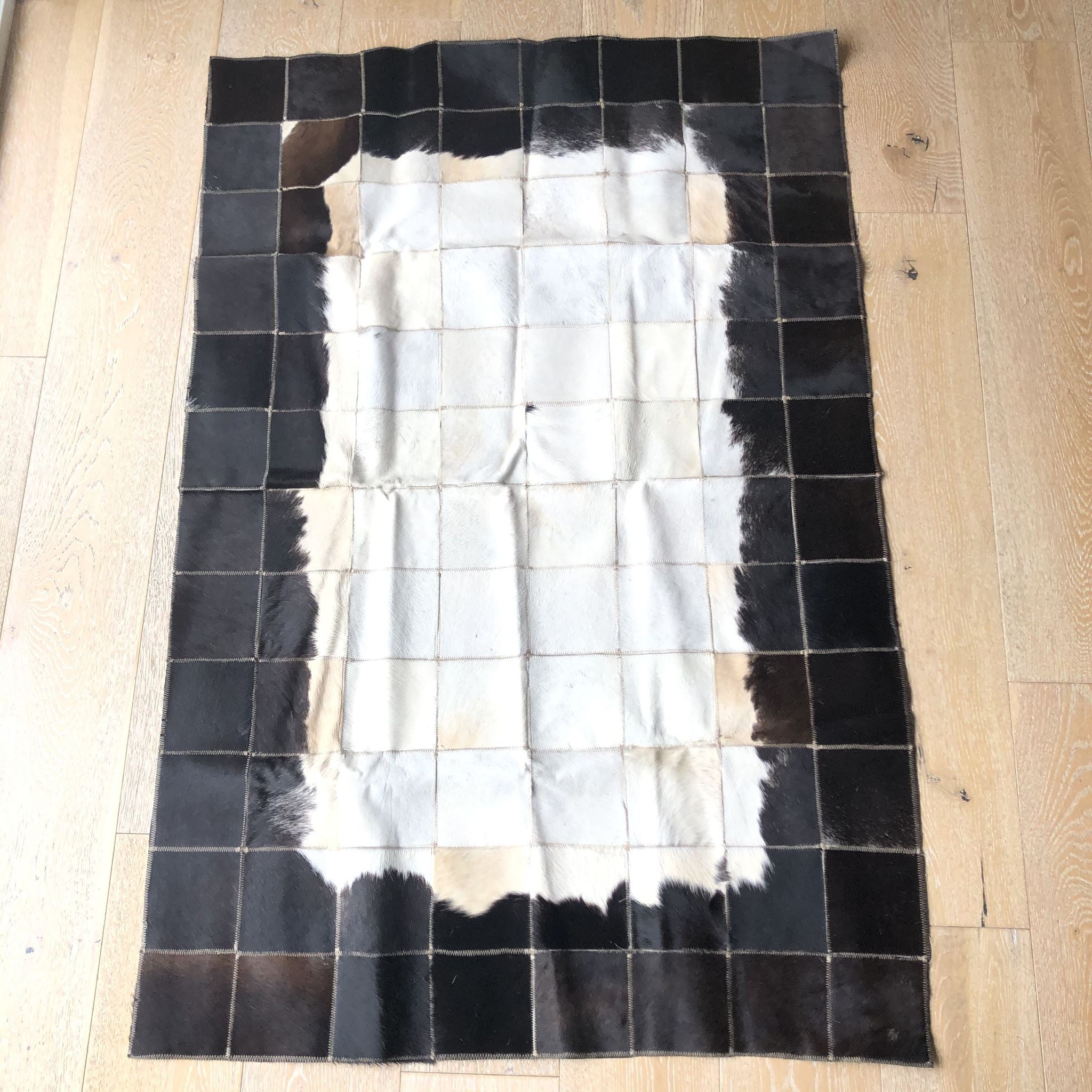 Cowhide Rug 58" x 38" Patchwork Cowskin Leather Carpet Brown/White