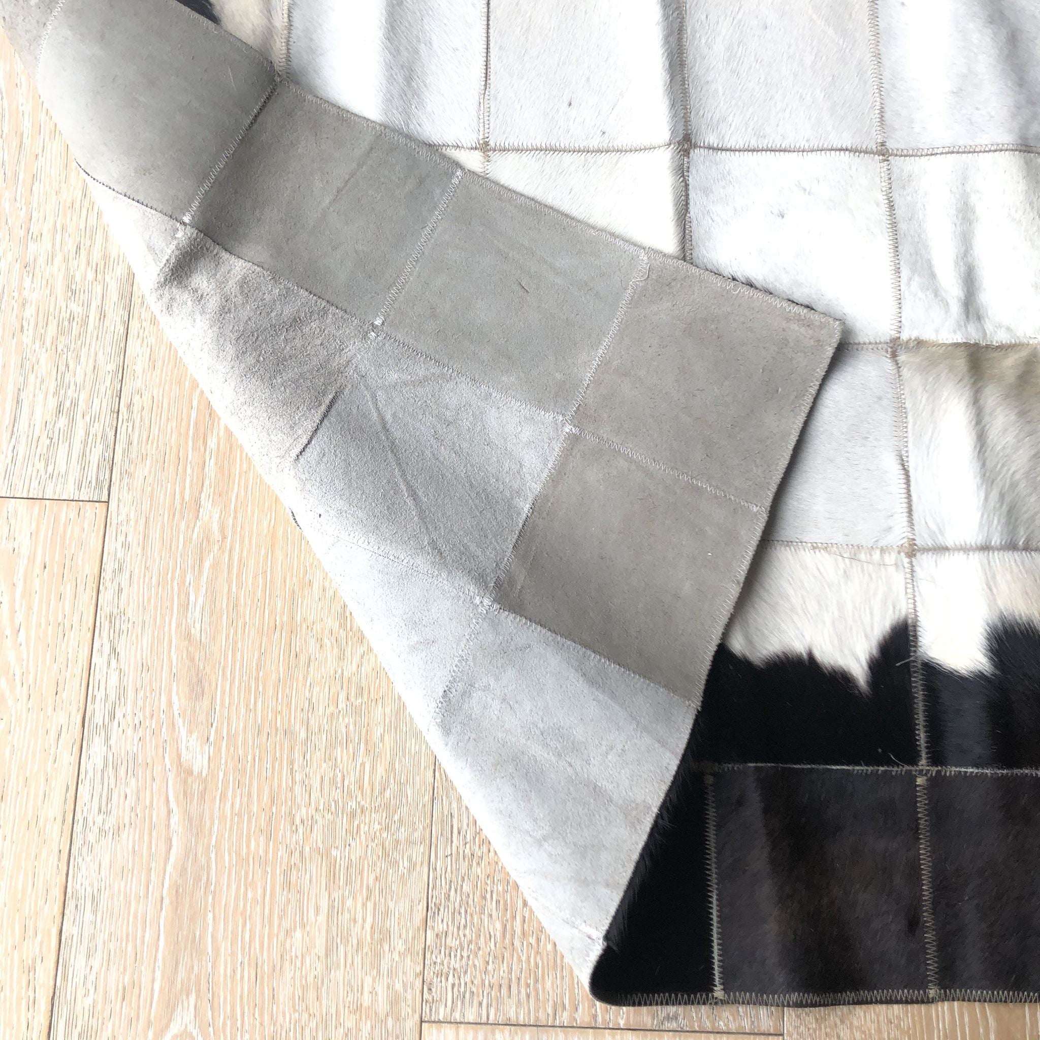 Cowhide Rug 58" x 38" Patchwork Cowskin Leather Carpet Brown/White
