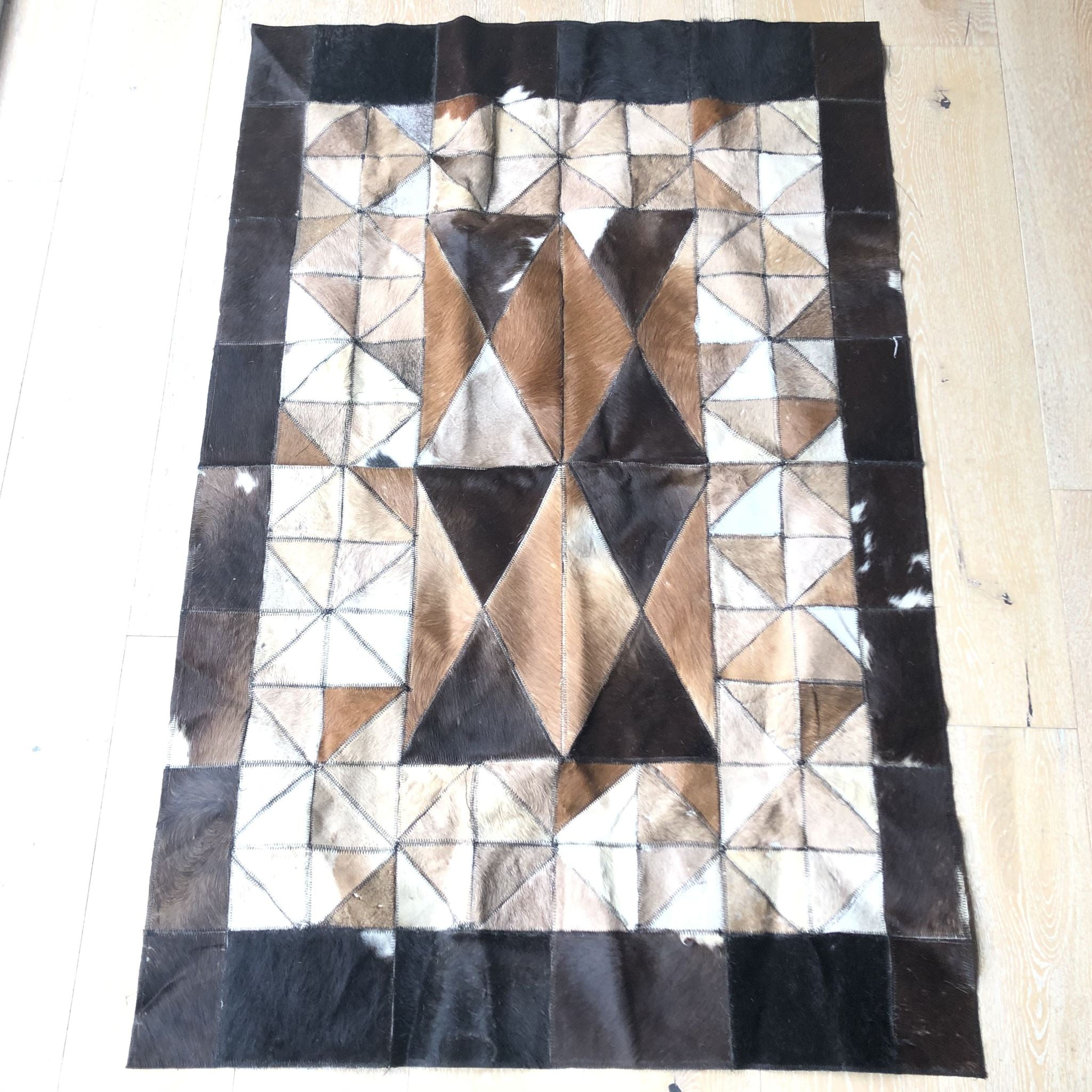 Cowhide Rug 56" x 36" Patchwork Cowskin Leather Carpet Brown