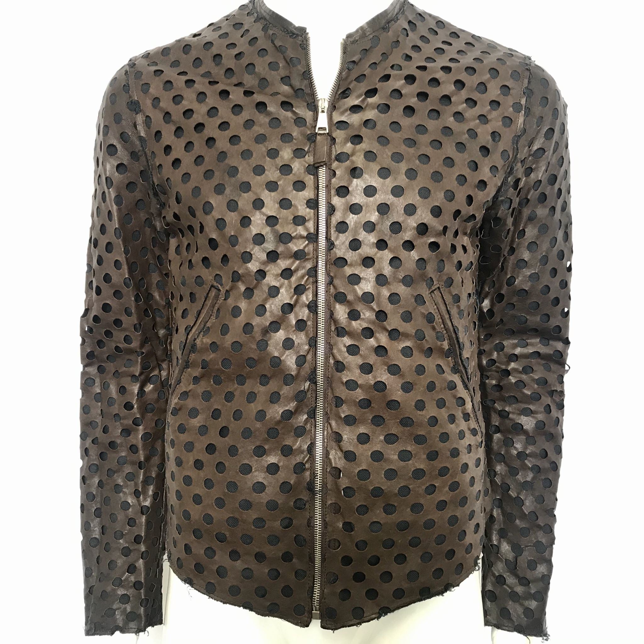 DOLCE & GABBANA D&G Men's Perforated Leather Jacket Brown Sz 48 / M