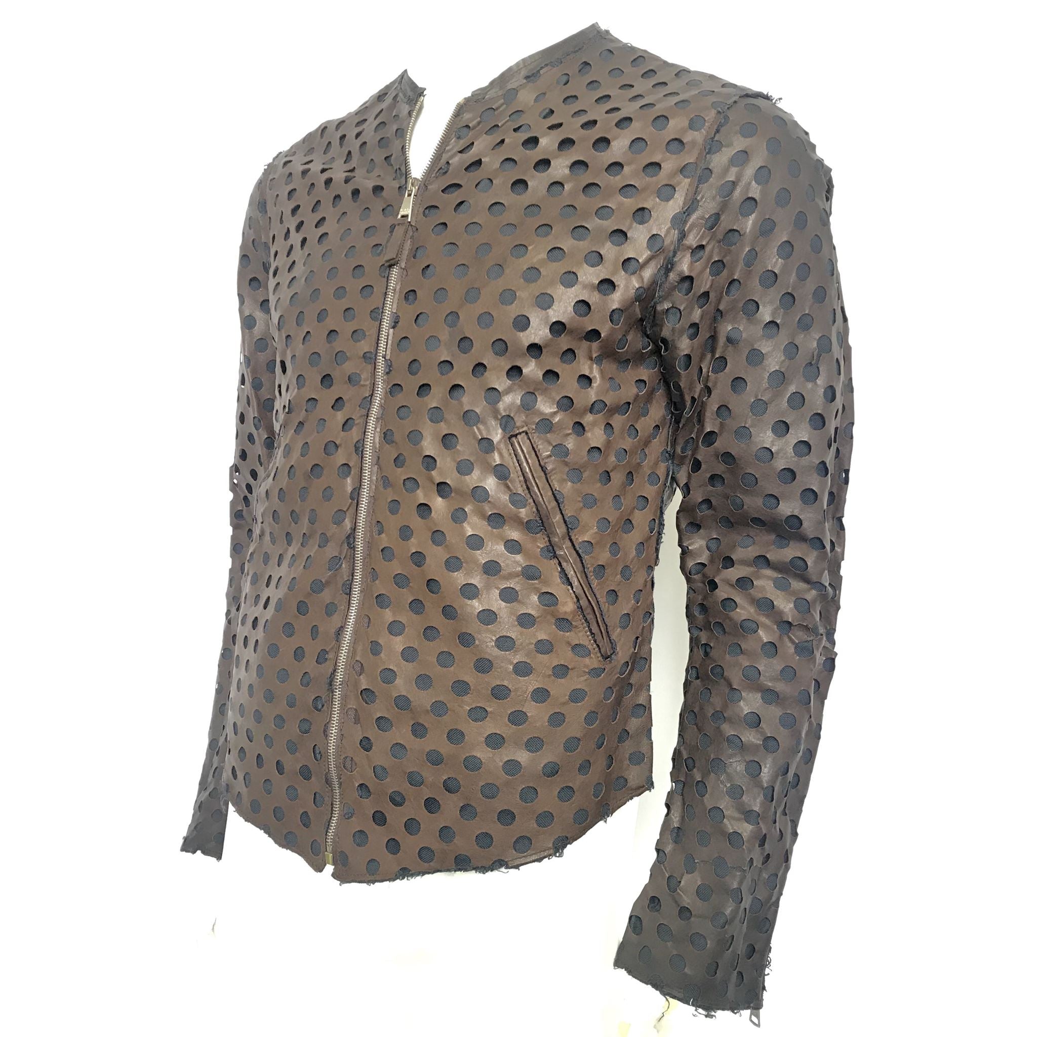 DOLCE & GABBANA D&G Men's Perforated Leather Jacket Brown Sz 48 / M