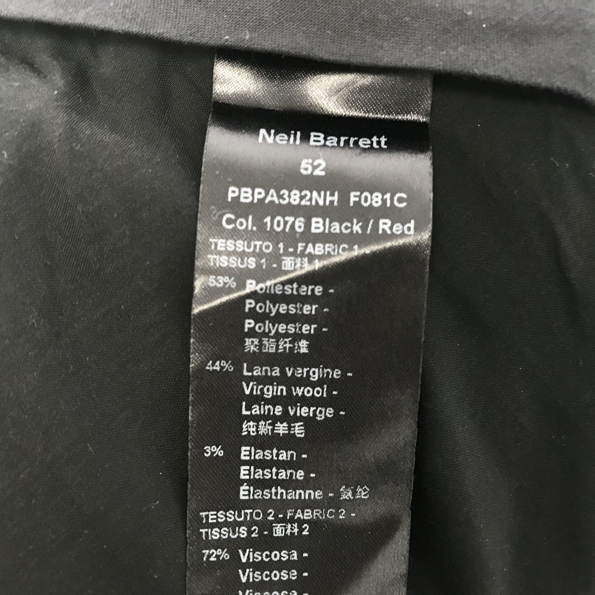 NEIL BARRETT Piped Woven Jogger Pants In Black w/ Red Piping Sz 36