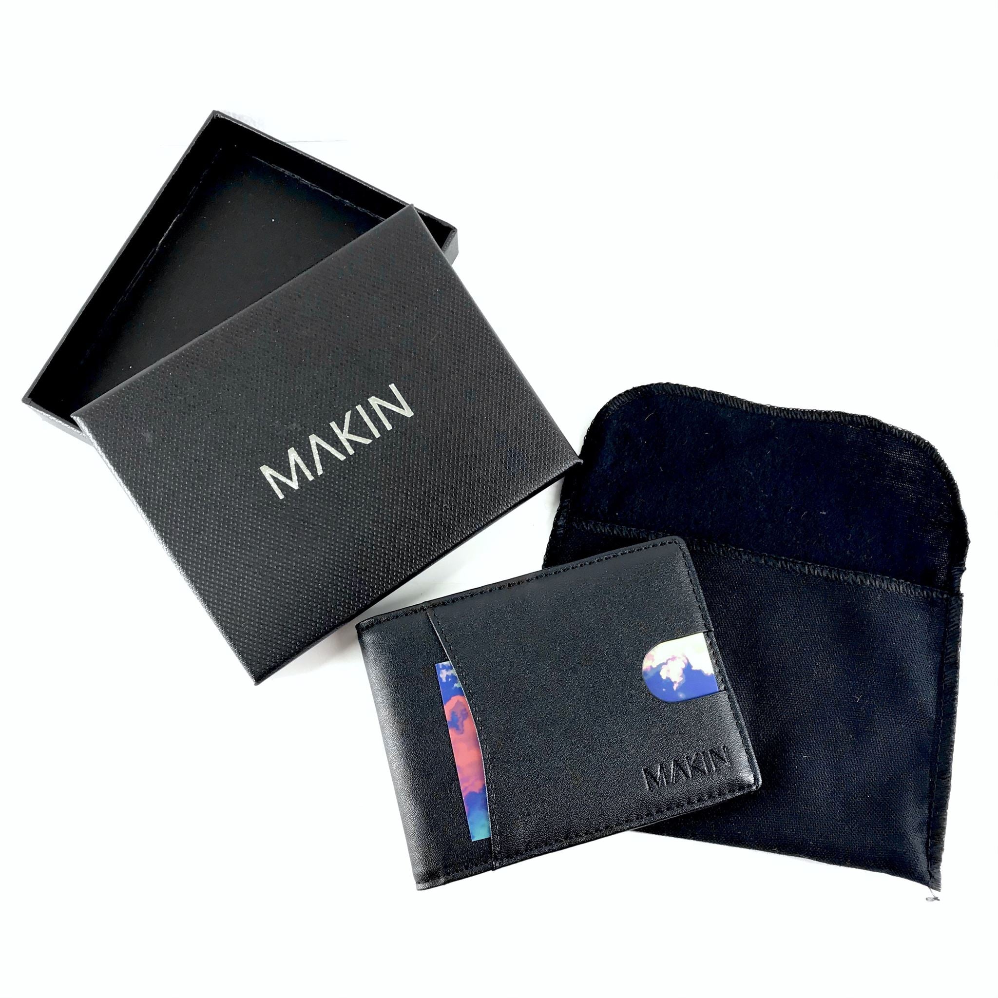 Makin Men's Black Faux Leather Cardholder Wallet with Money Clip