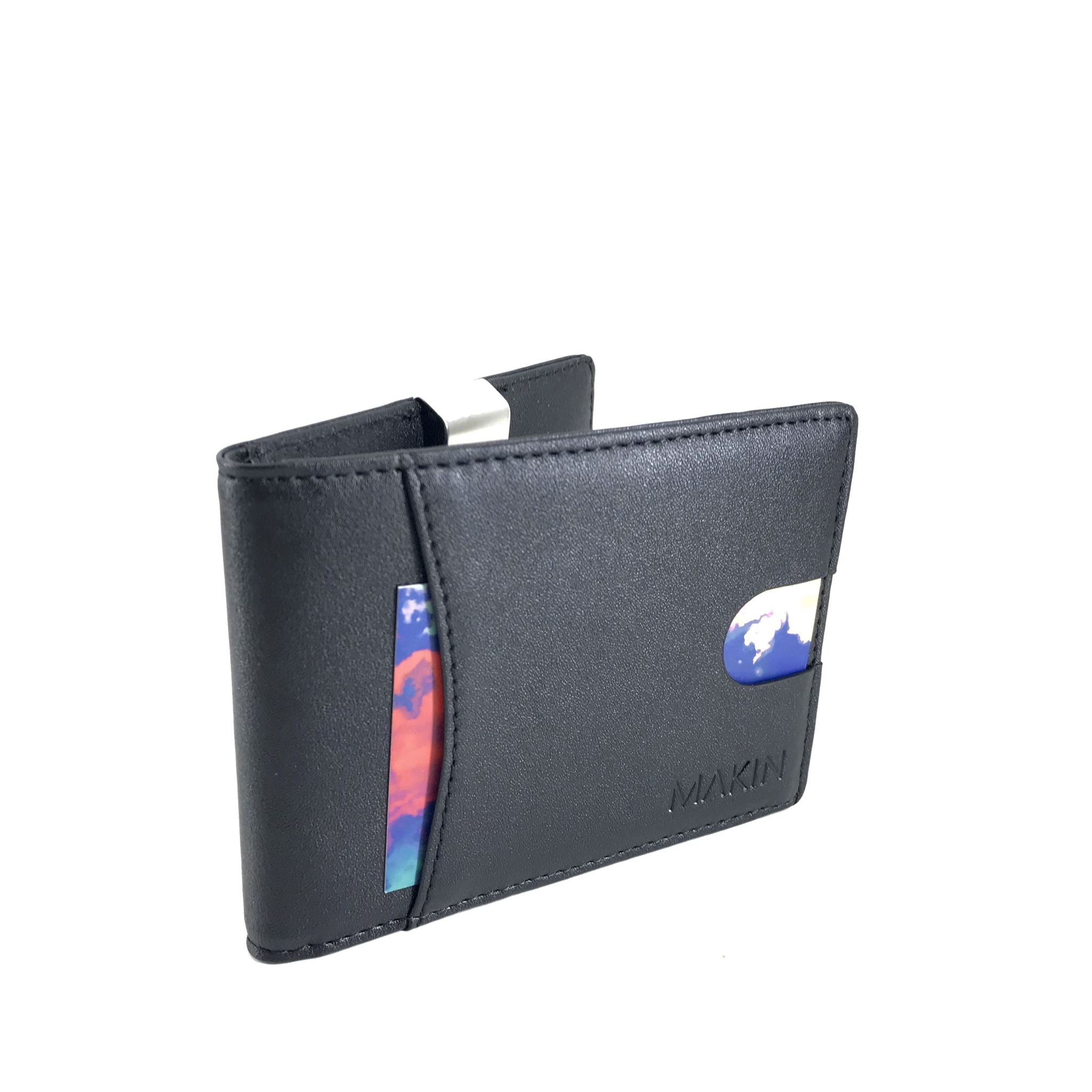 Makin Men's Black Faux Leather Cardholder Wallet with Money Clip