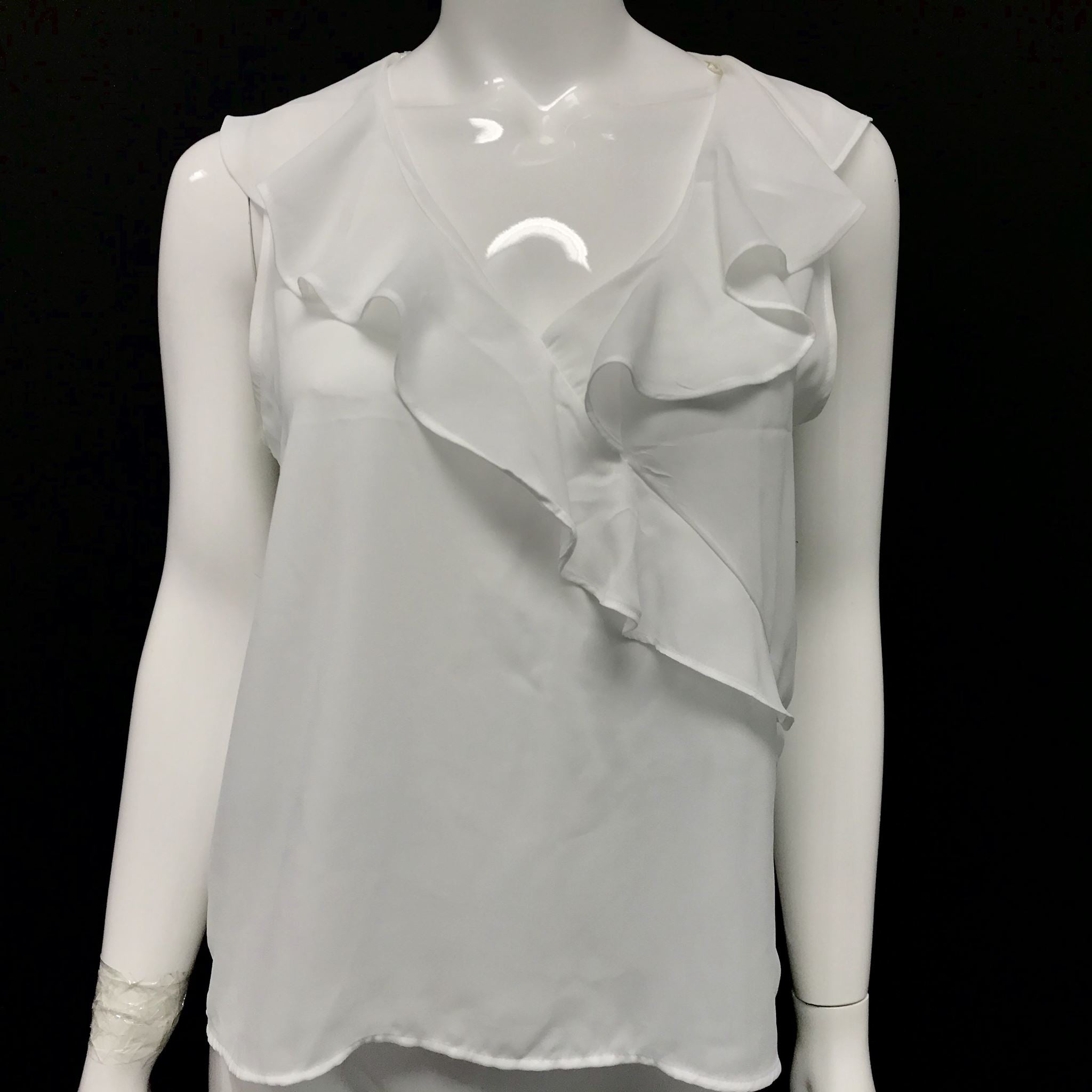 Zara Sheer Sleeveless Top Shirt V-Neck Blouse White Sz M
