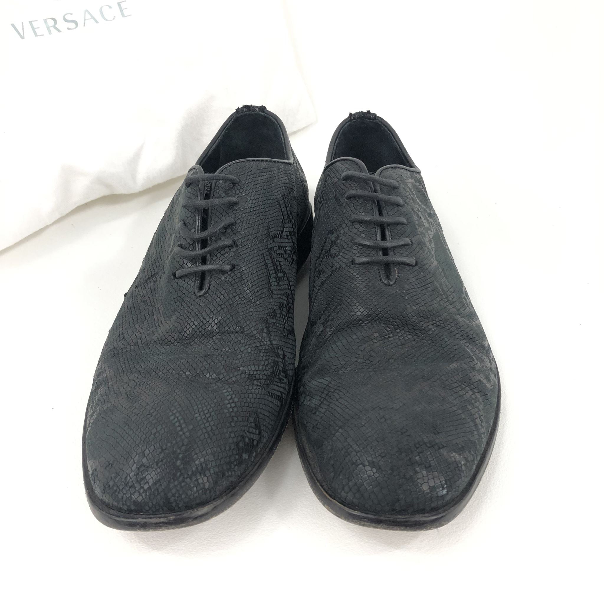 Versace Barocco Python Embossed Men's Oxford Shoes Black Sz 40.5 US7.5