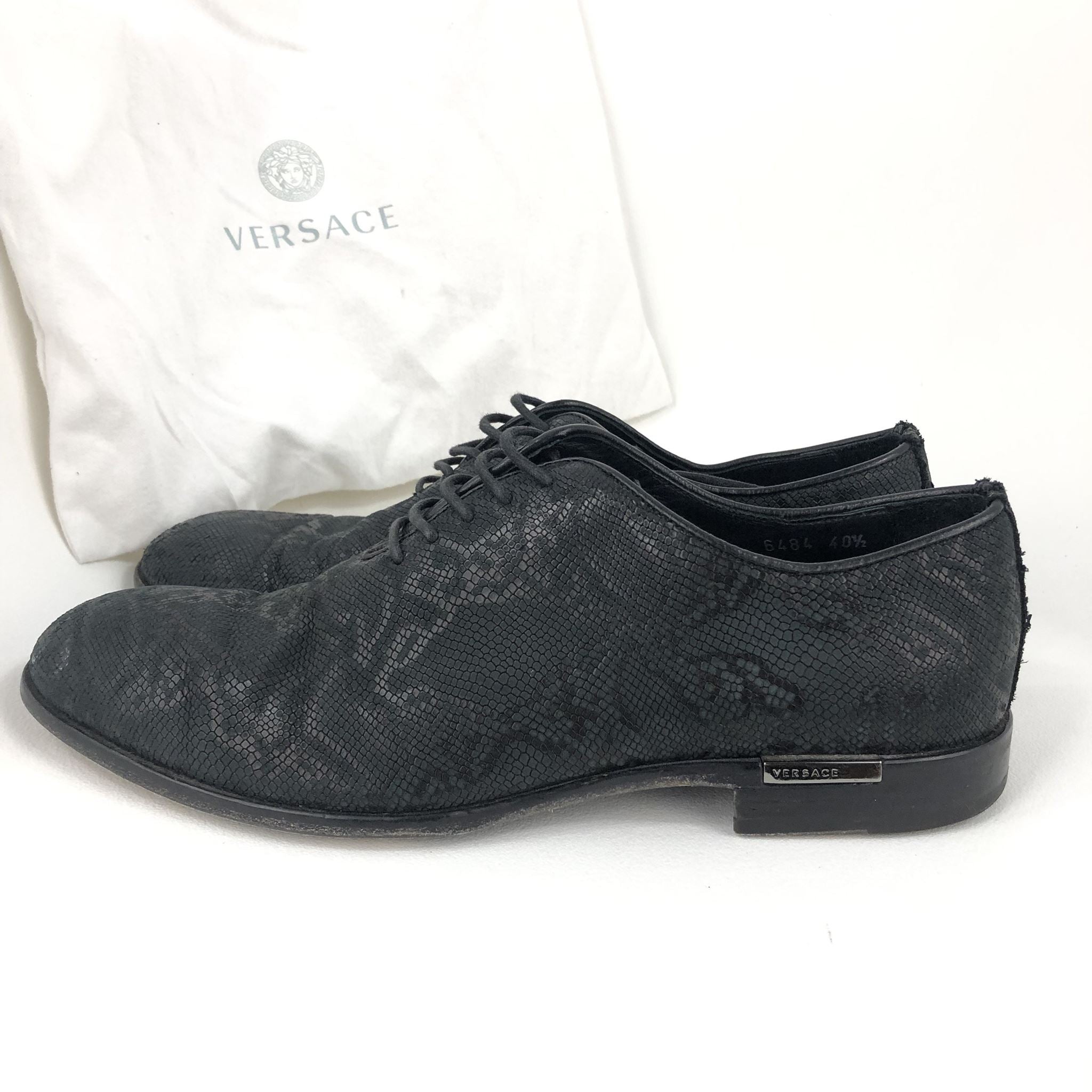 Versace Barocco Python Embossed Men's Oxford Shoes Black Sz 40.5 US7.5