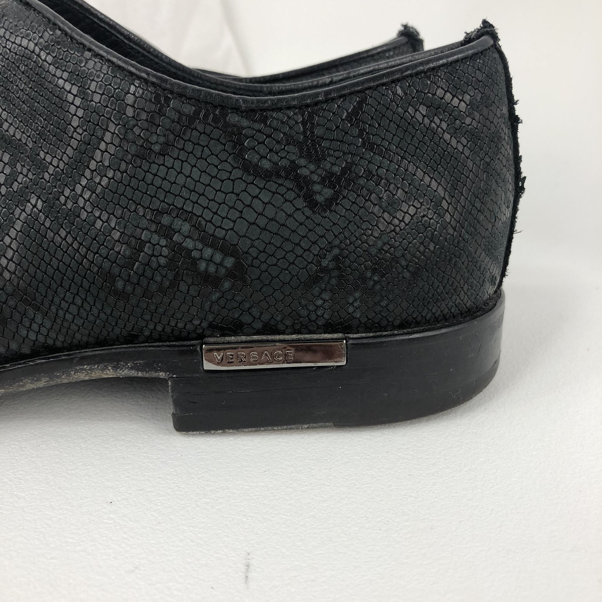 Versace Barocco Python Embossed Men's Oxford Shoes Black Sz 40.5 US7.5