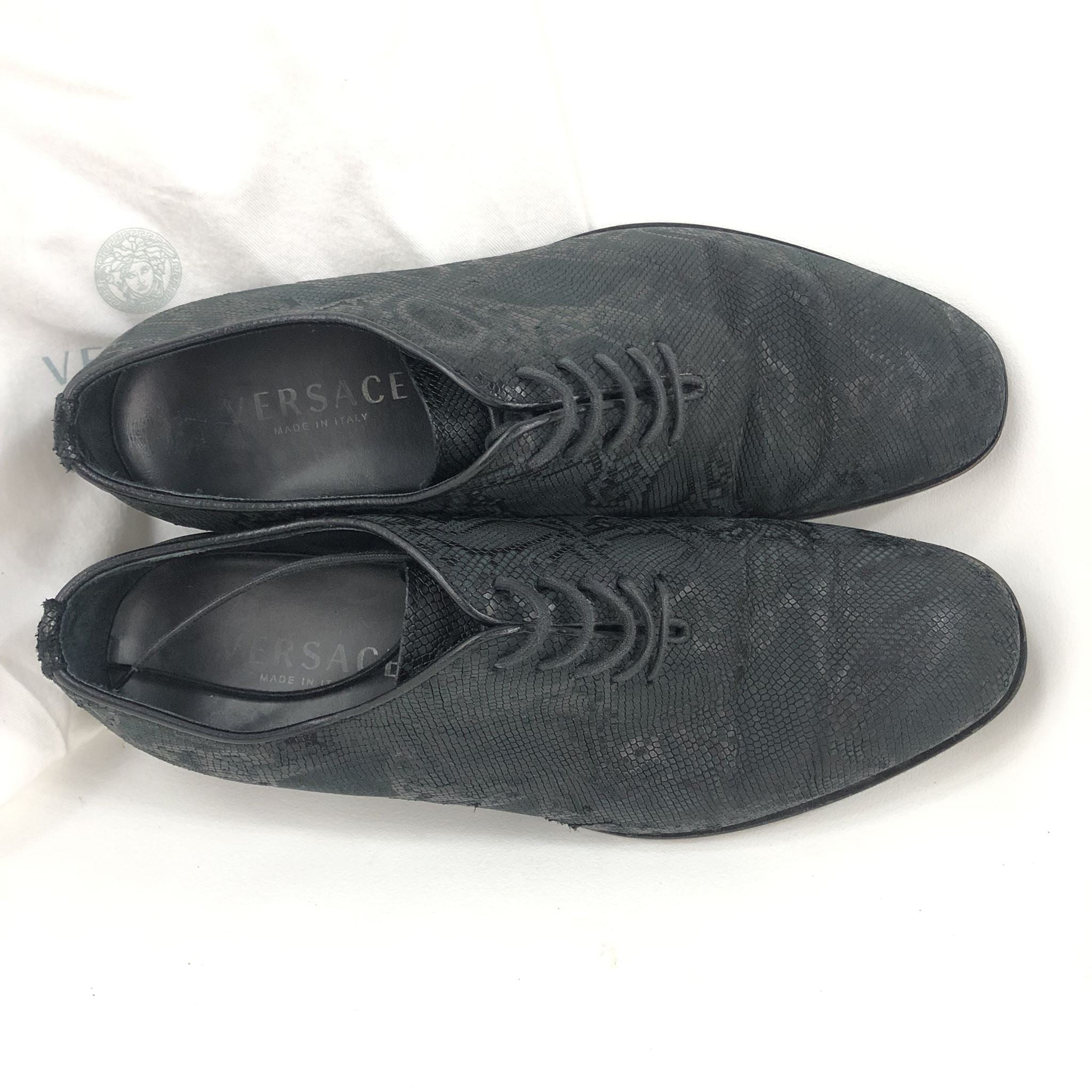 Versace Barocco Python Embossed Men's Oxford Shoes Black Sz 40.5 US7.5