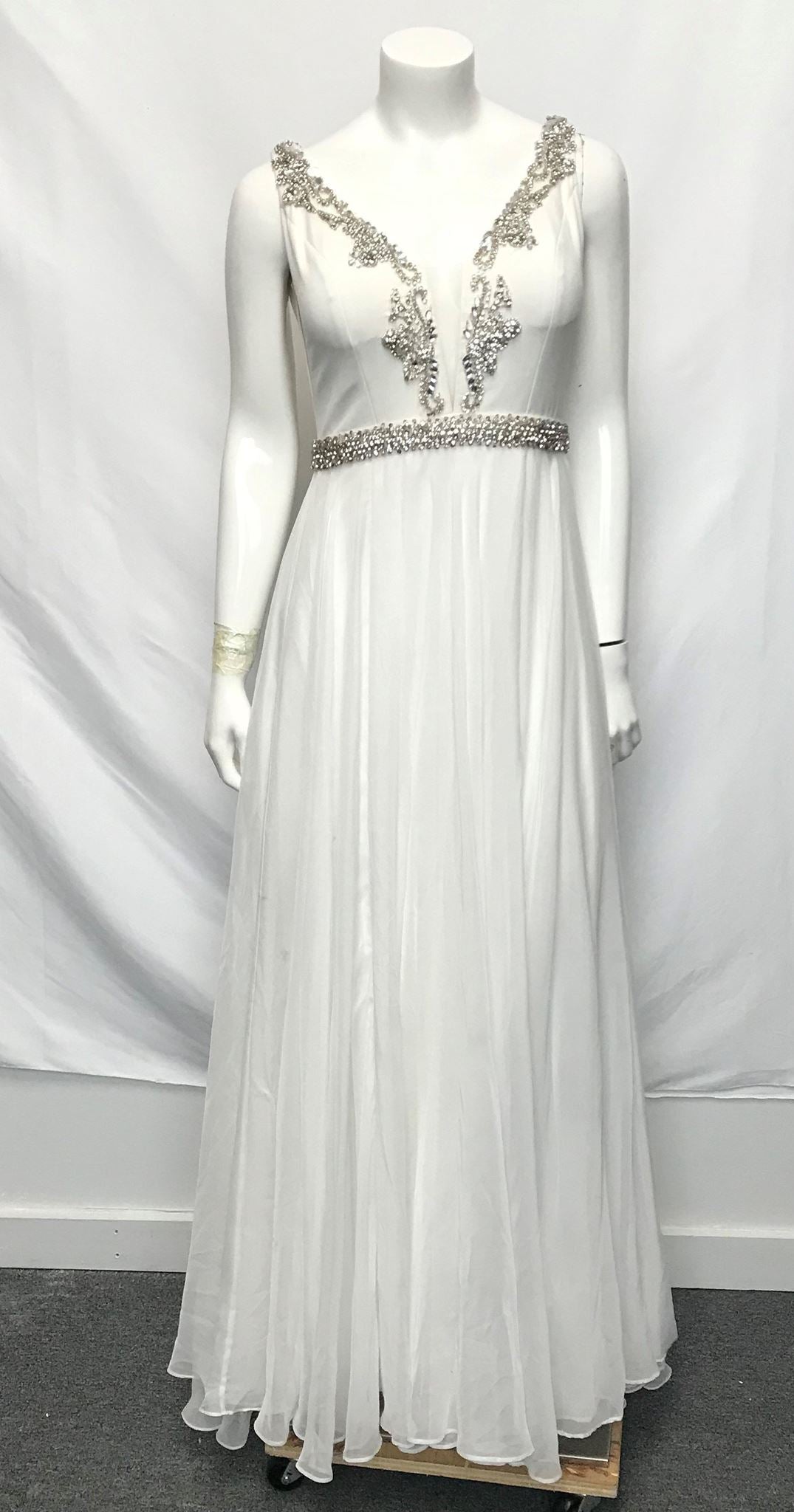 Nina Canacci Beach Wedding Dress White Full Length Illusion Neck Crystals Size 6