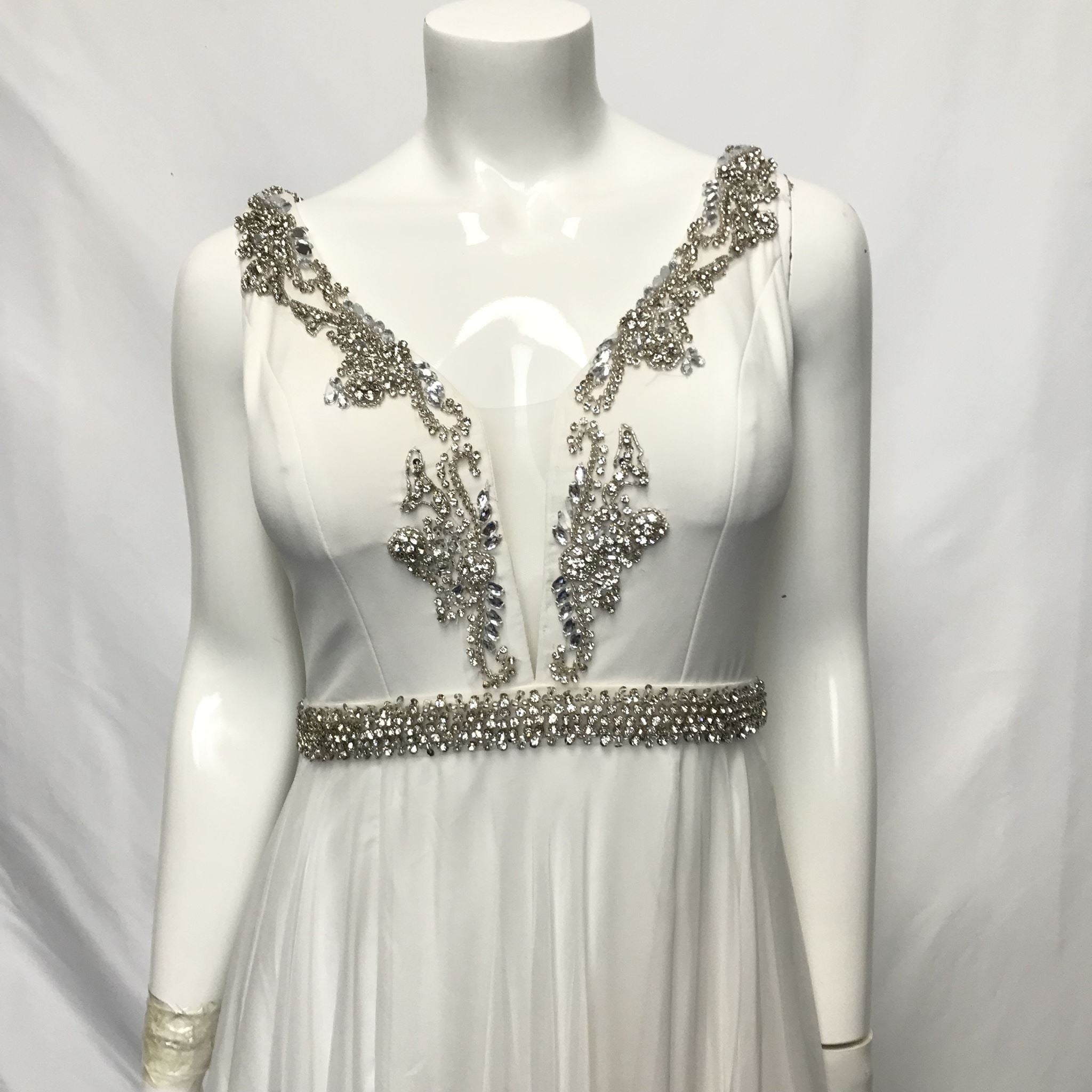 Nina Canacci Beach Wedding Dress White Full Length Illusion Neck Crystals Size 6