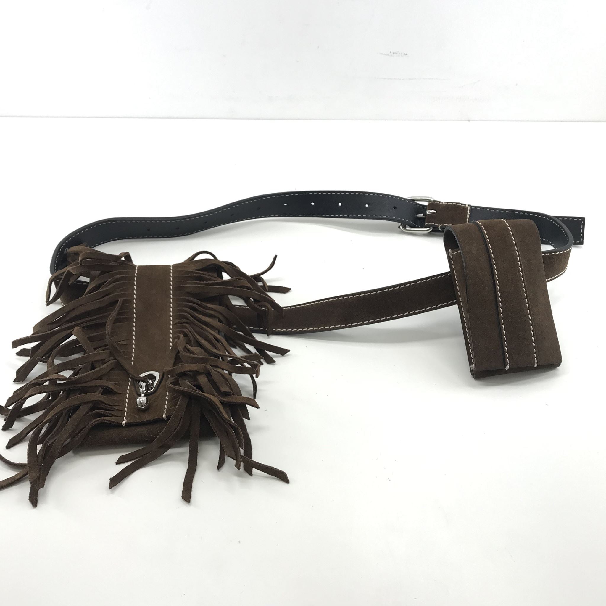 Ermanno Scervino Suede Tassel Holster Belt with Two Pouches 32"