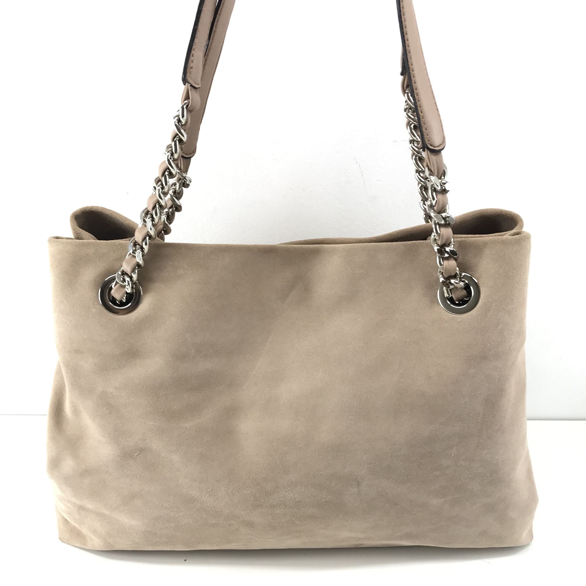 Hallhuber Women's Pink Rose Suede Shoulder Bag Purse Chain Handles