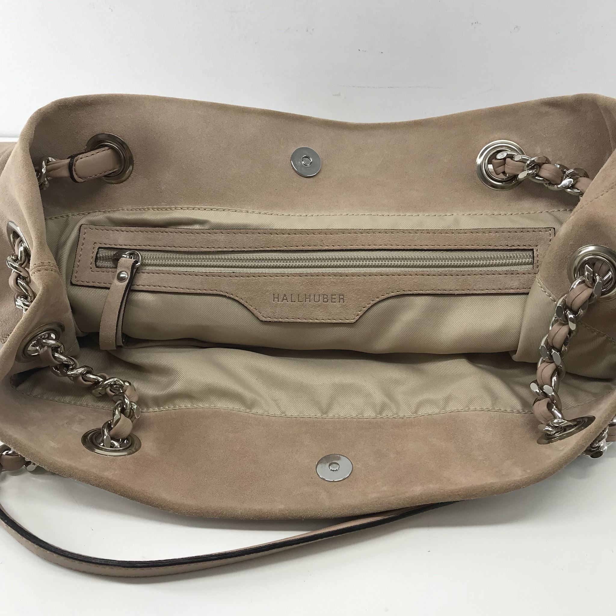 Hallhuber Women's Pink Rose Suede Shoulder Bag Purse Chain Handles