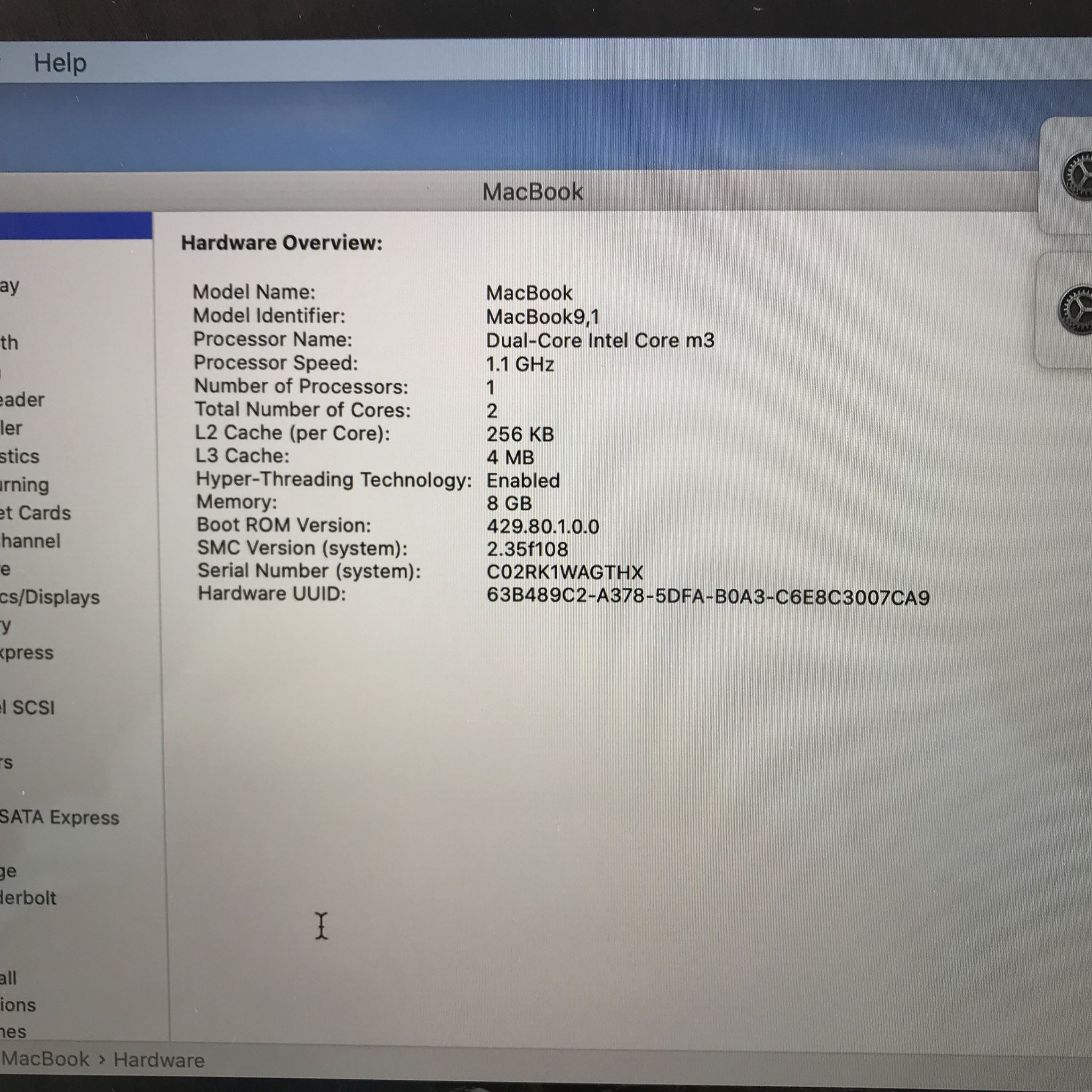 2016 Apple MacBook Laptop Intel m3 1.1 GHz 8GB RAM 256GB SSD 12" Gray A1534
