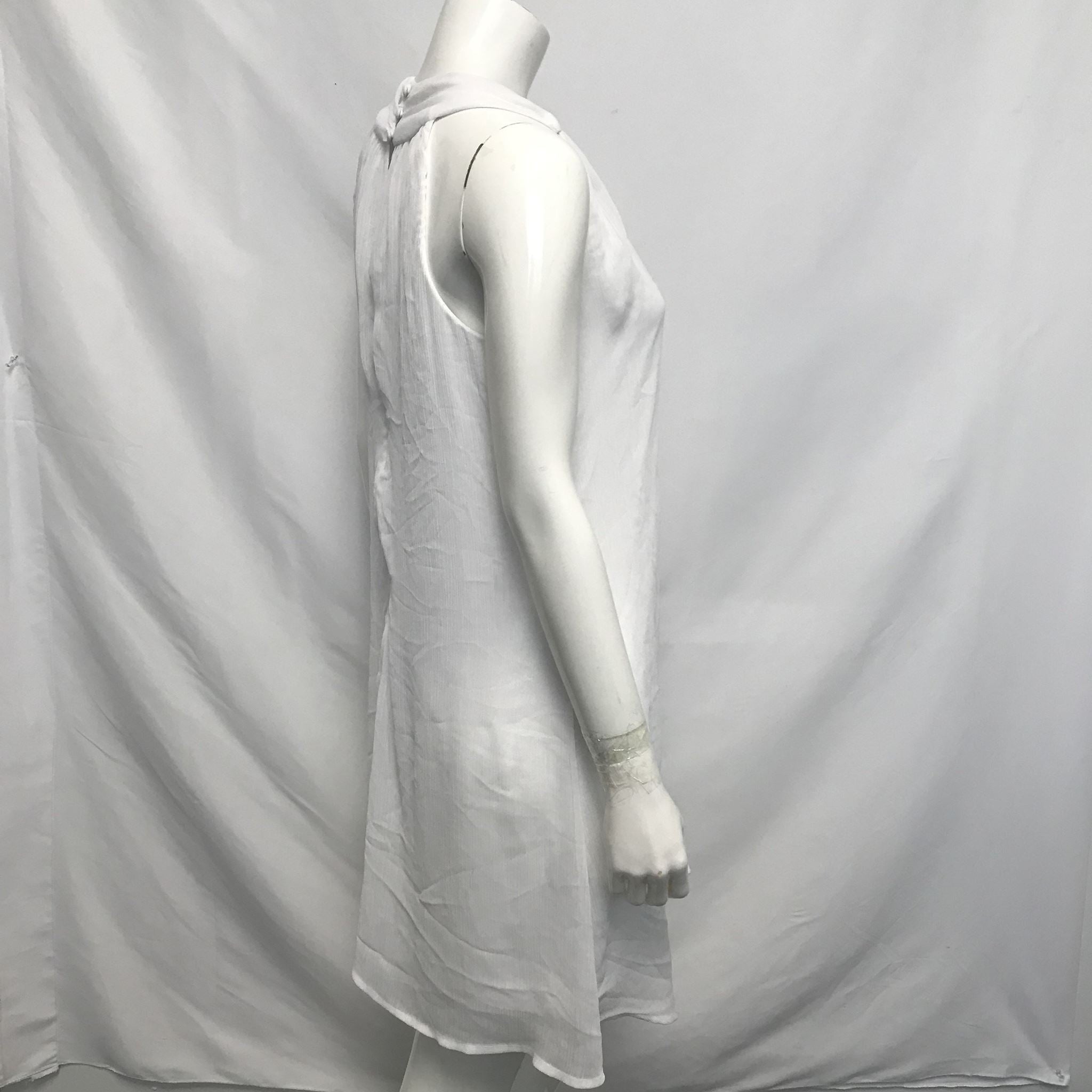 Calvin Klein Women's Crepe Flutter Sleeveless Dress White Sz 8 No belt