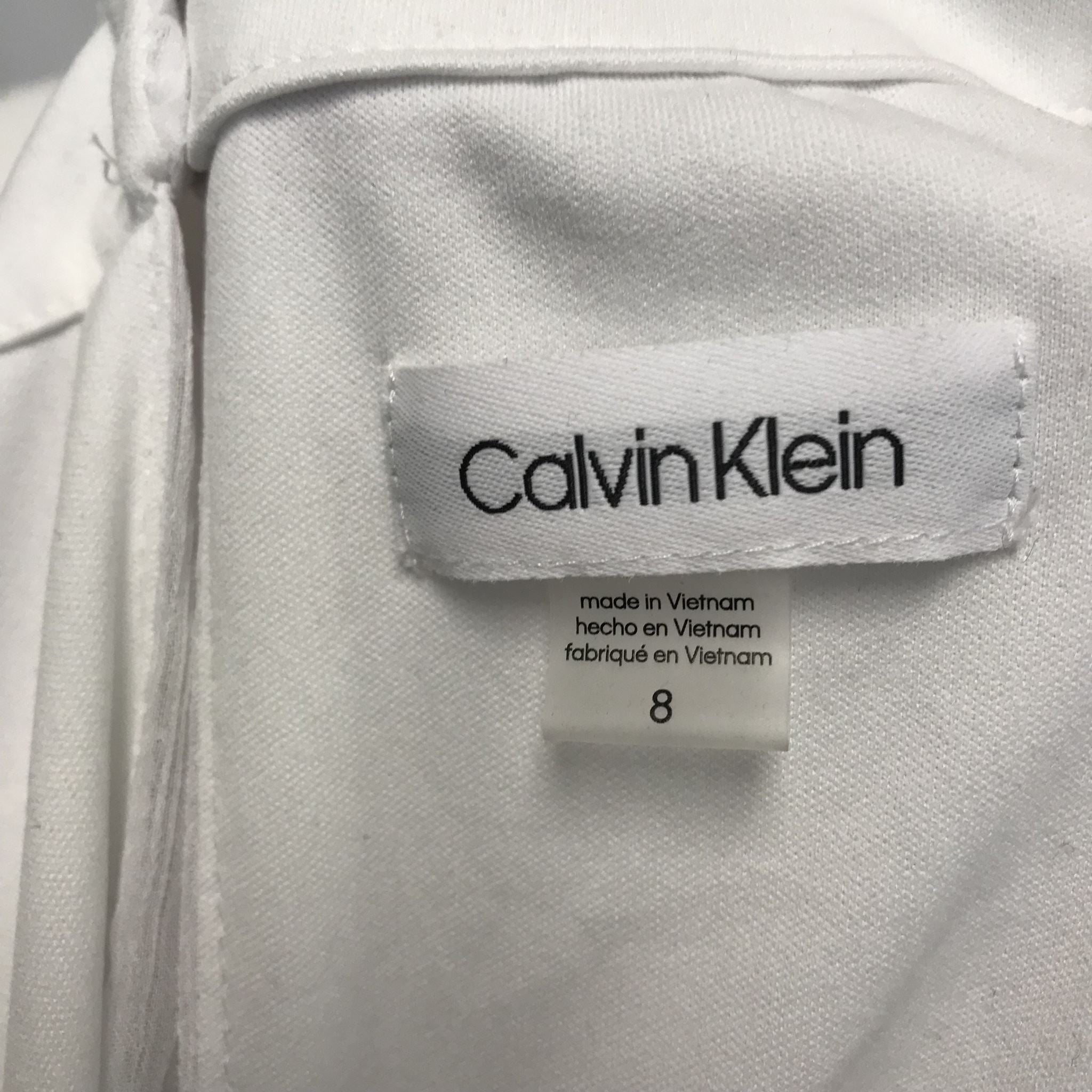 Calvin Klein Women's Crepe Flutter Sleeveless Dress White Sz 8 No belt