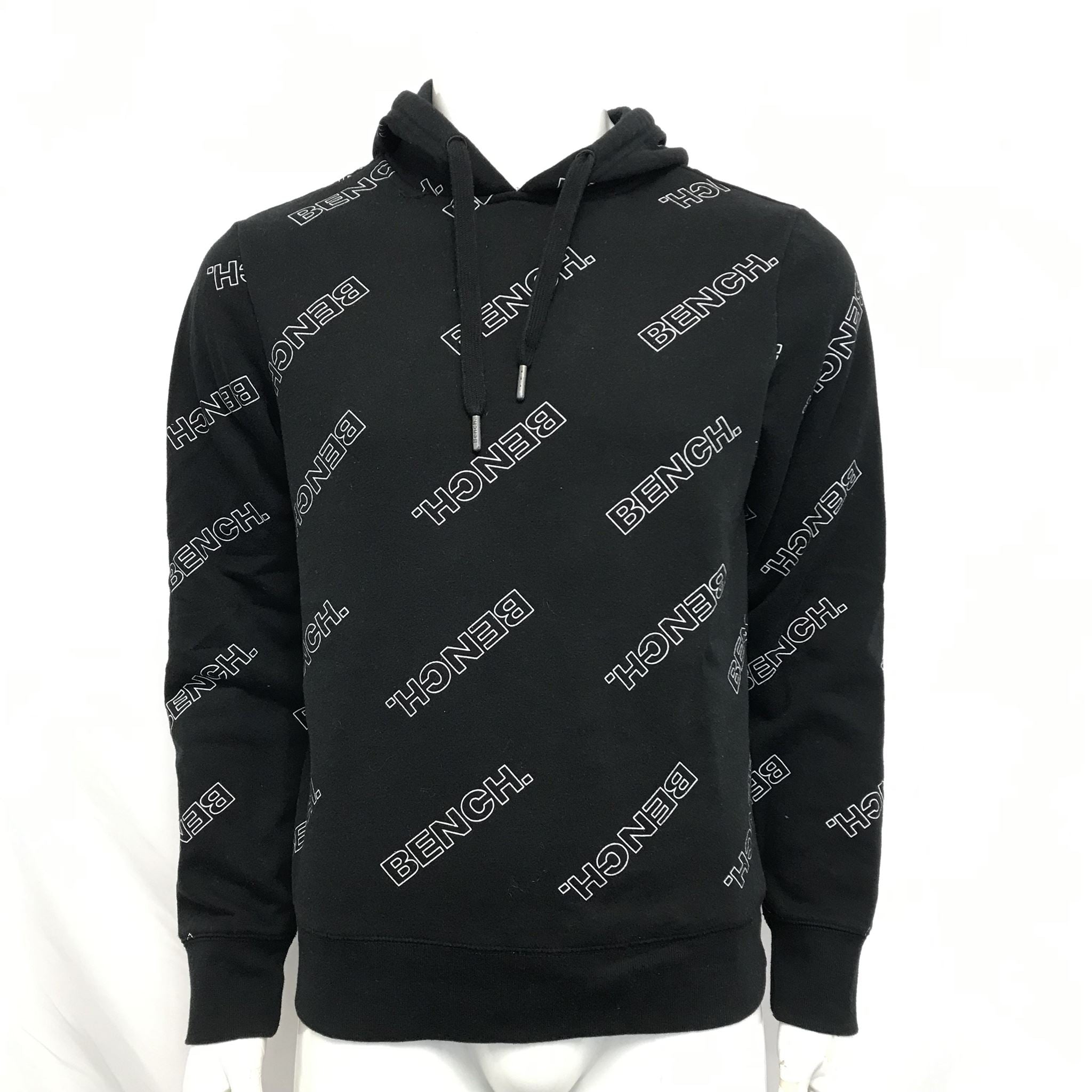 Bench Men's All Over Logo Black Hoodie Sz S