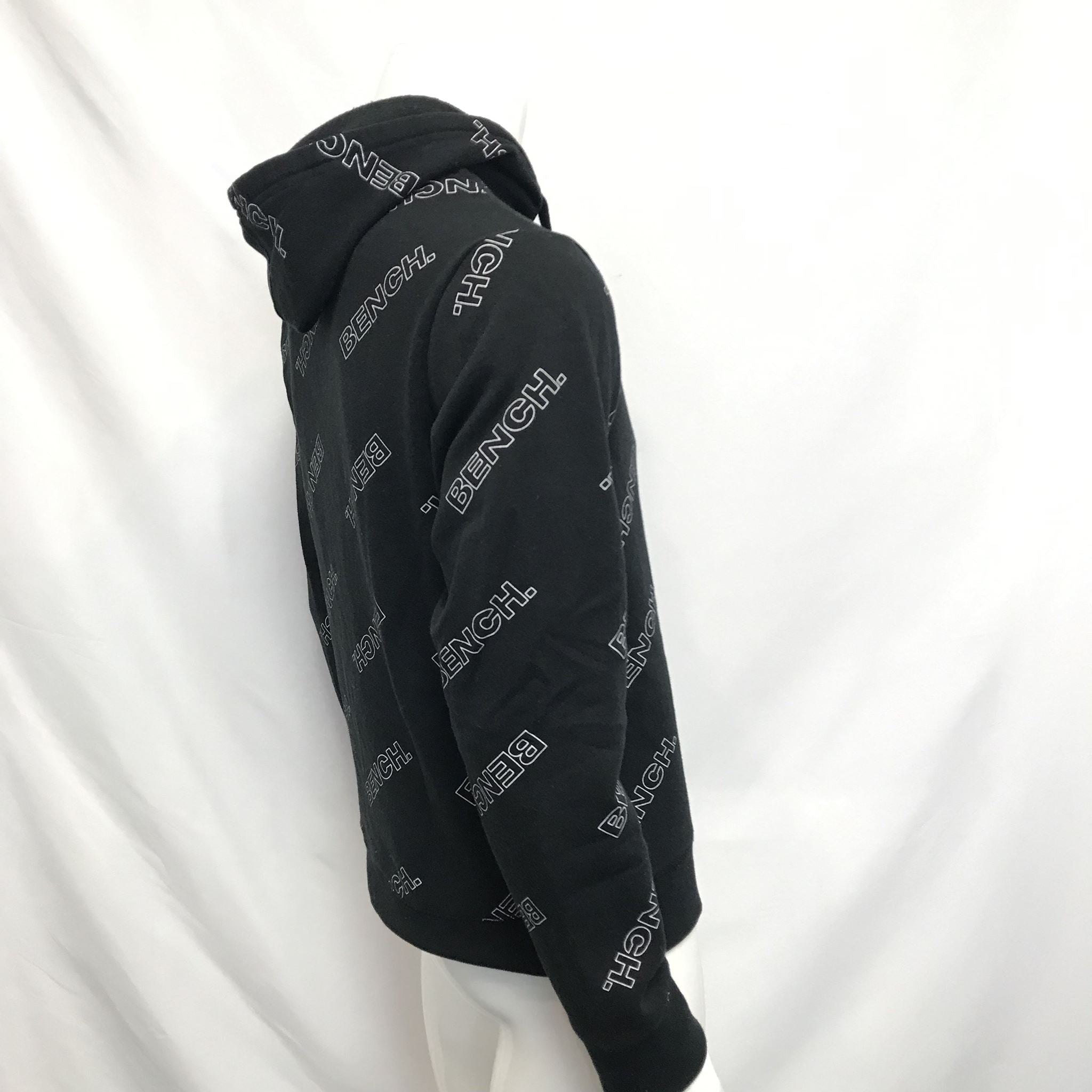 Bench Men's All Over Logo Black Hoodie Sz S