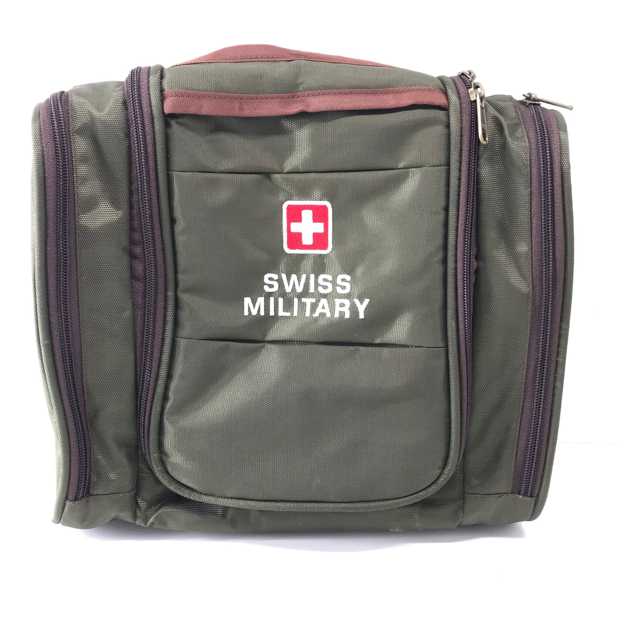 Swiss Military Green Toiletry Bag - Army Green & Brown