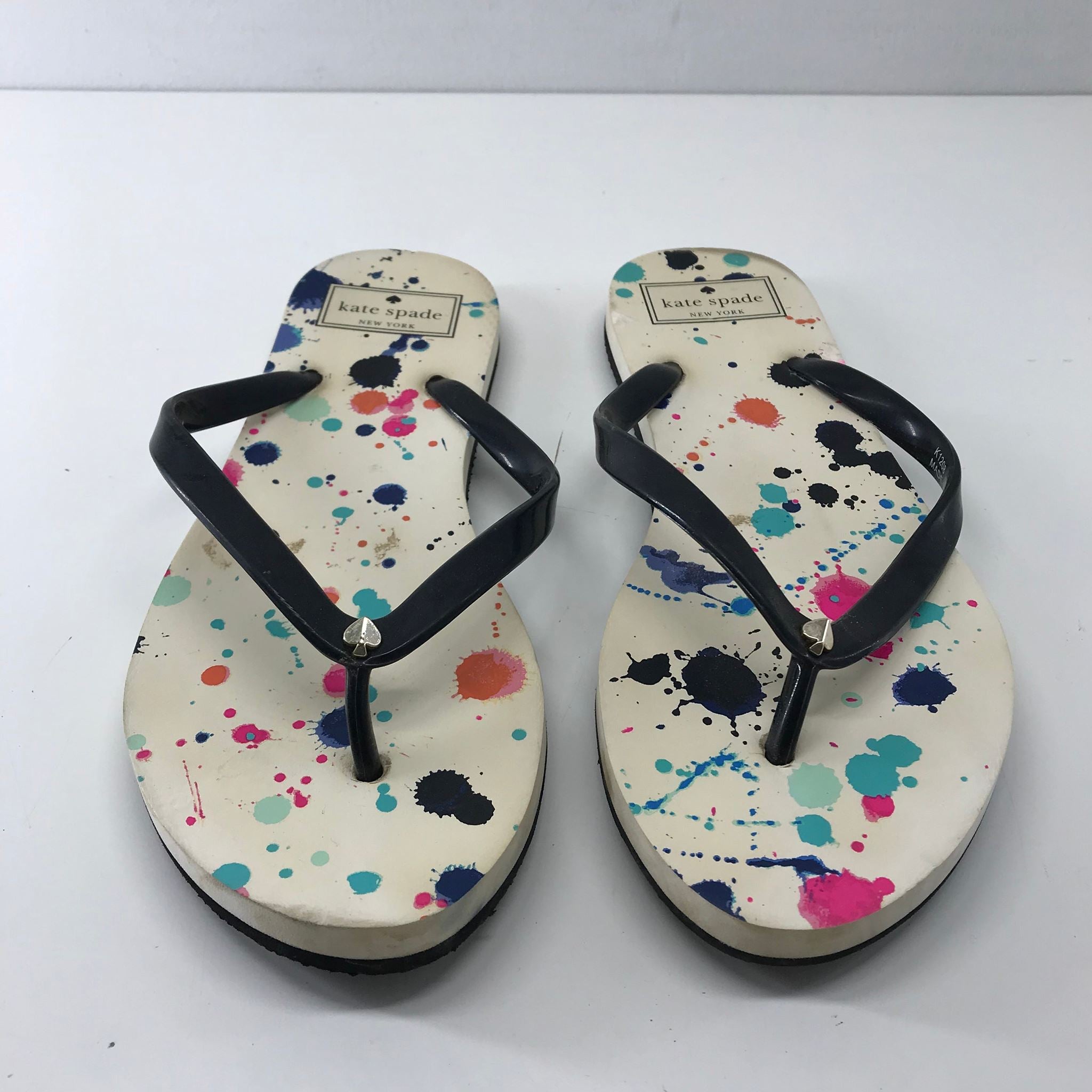 Kate Spade Women’s Felton Flip Flop Paint Splatter Pattern Black Strap Sz 7