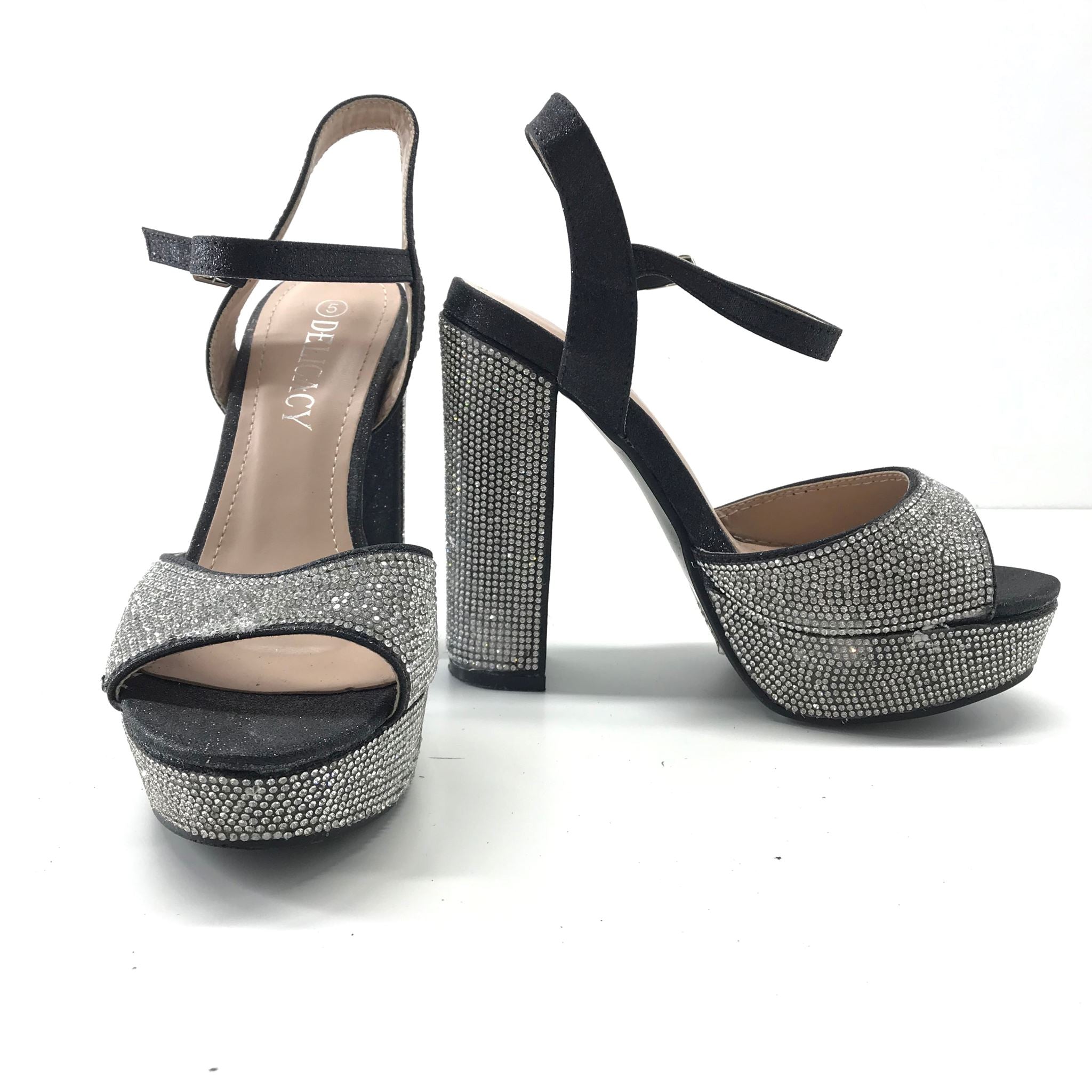 Delicacy Women's Rhinestone Embellished Platform Heels 5.25" - Sz 5