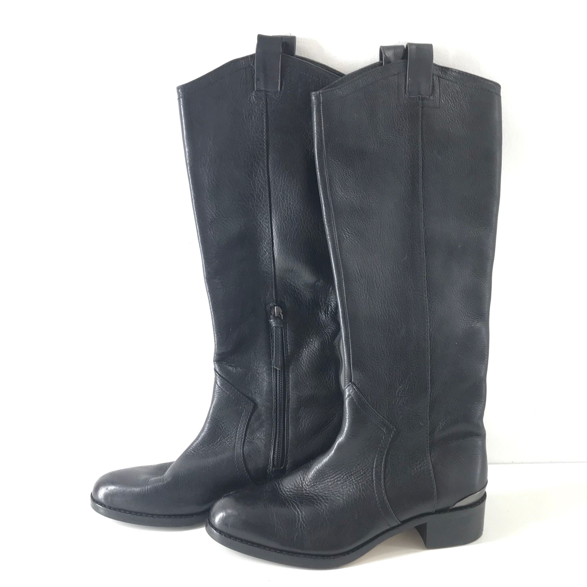 Louise et Cie Lo Zada Tall Leather Flat Riding Boots Women's Size 6 Black