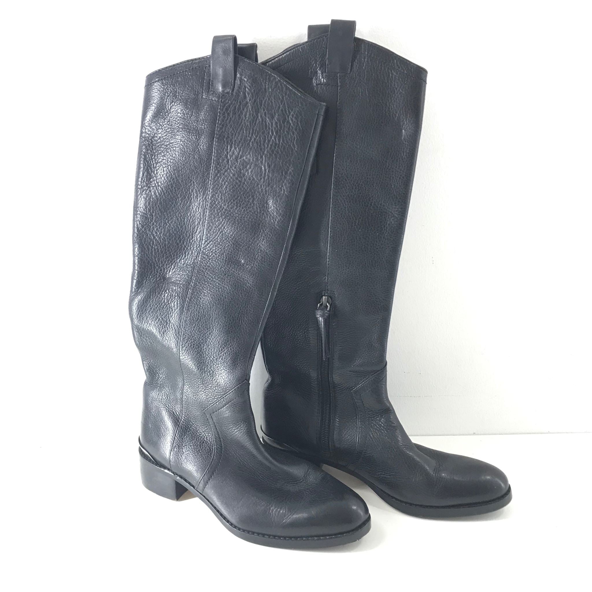 Louise et Cie Lo Zada Tall Leather Flat Riding Boots Women's Size 6 Black