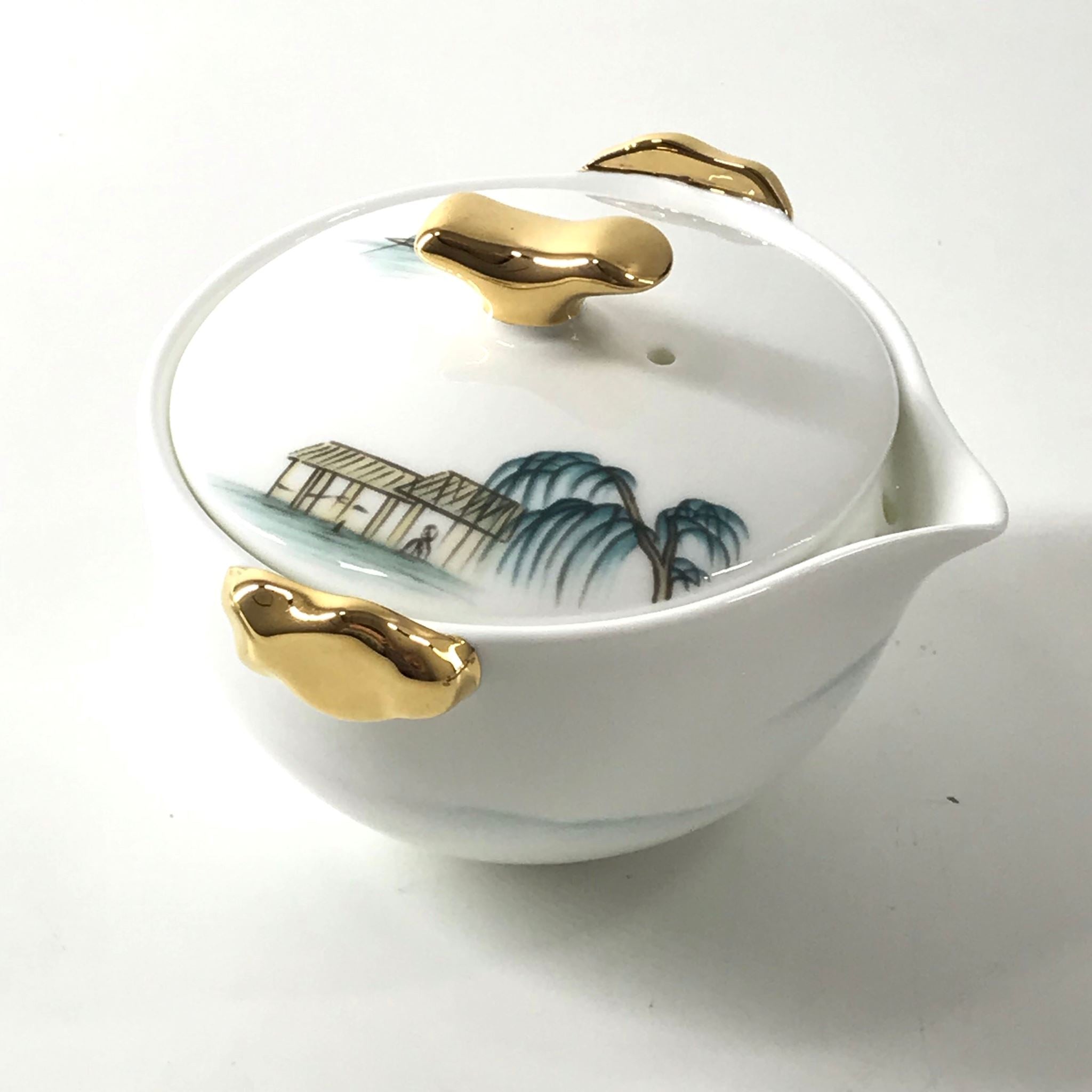 MD Fine Bone China Travel Set - 2 Cups and Teapot in Blue Case