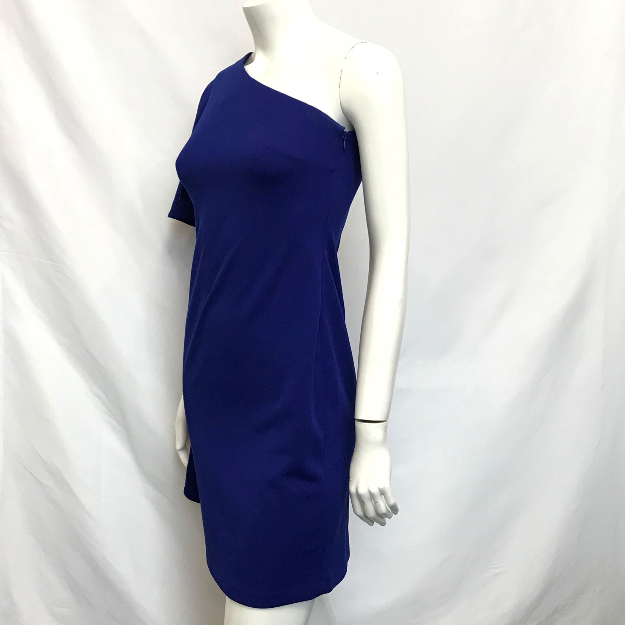 Calvin Klein Asymmetrical One Sleeve Flutter Dress Cobalt Blue Sz 2