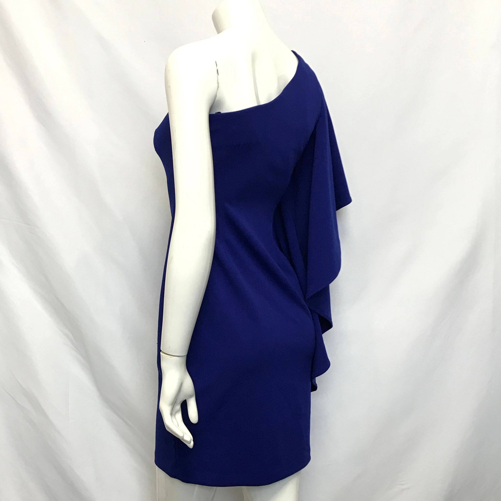 Calvin Klein Asymmetrical One Sleeve Flutter Dress Cobalt Blue Sz 2