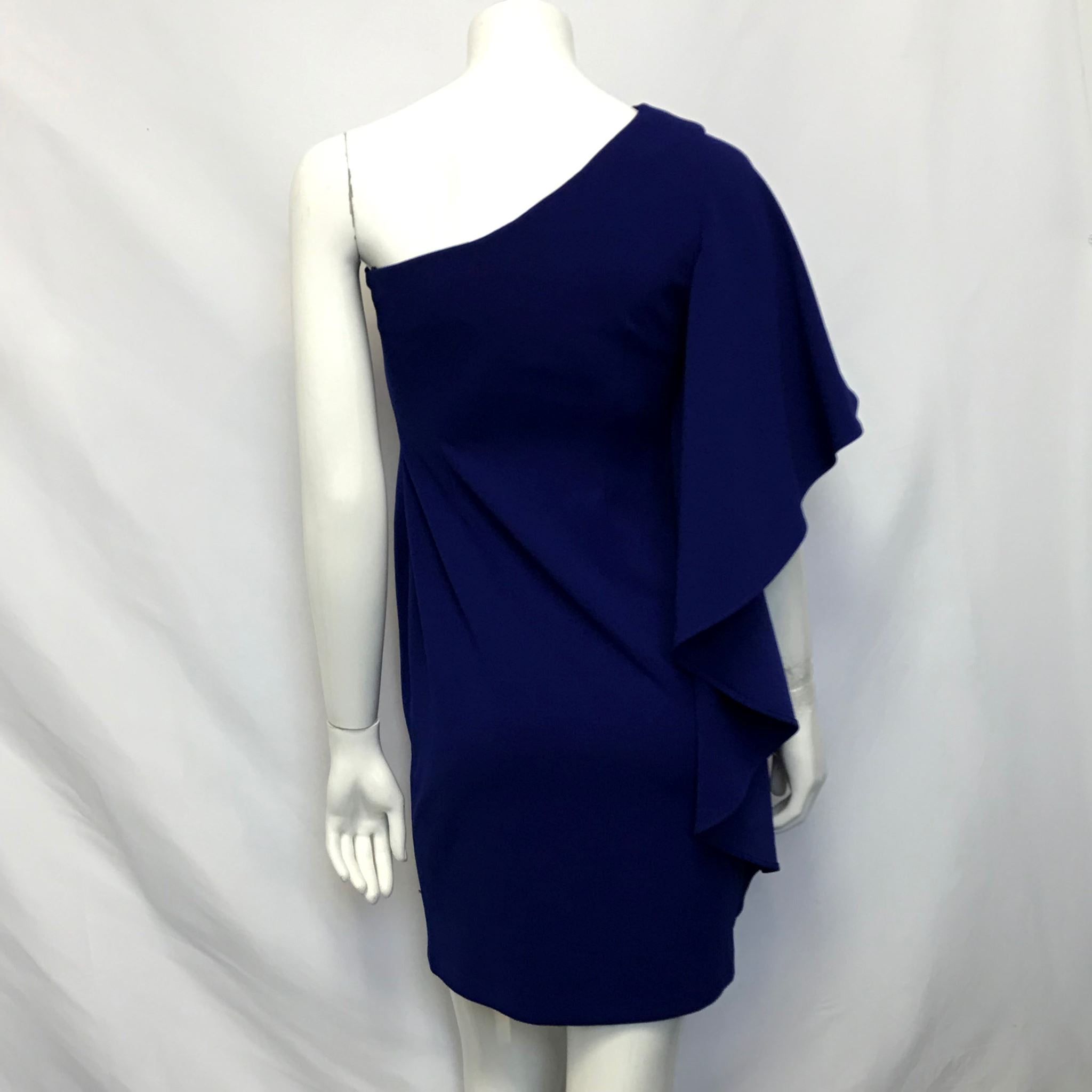 Calvin Klein Asymmetrical One Sleeve Flutter Dress Cobalt Blue Sz 2