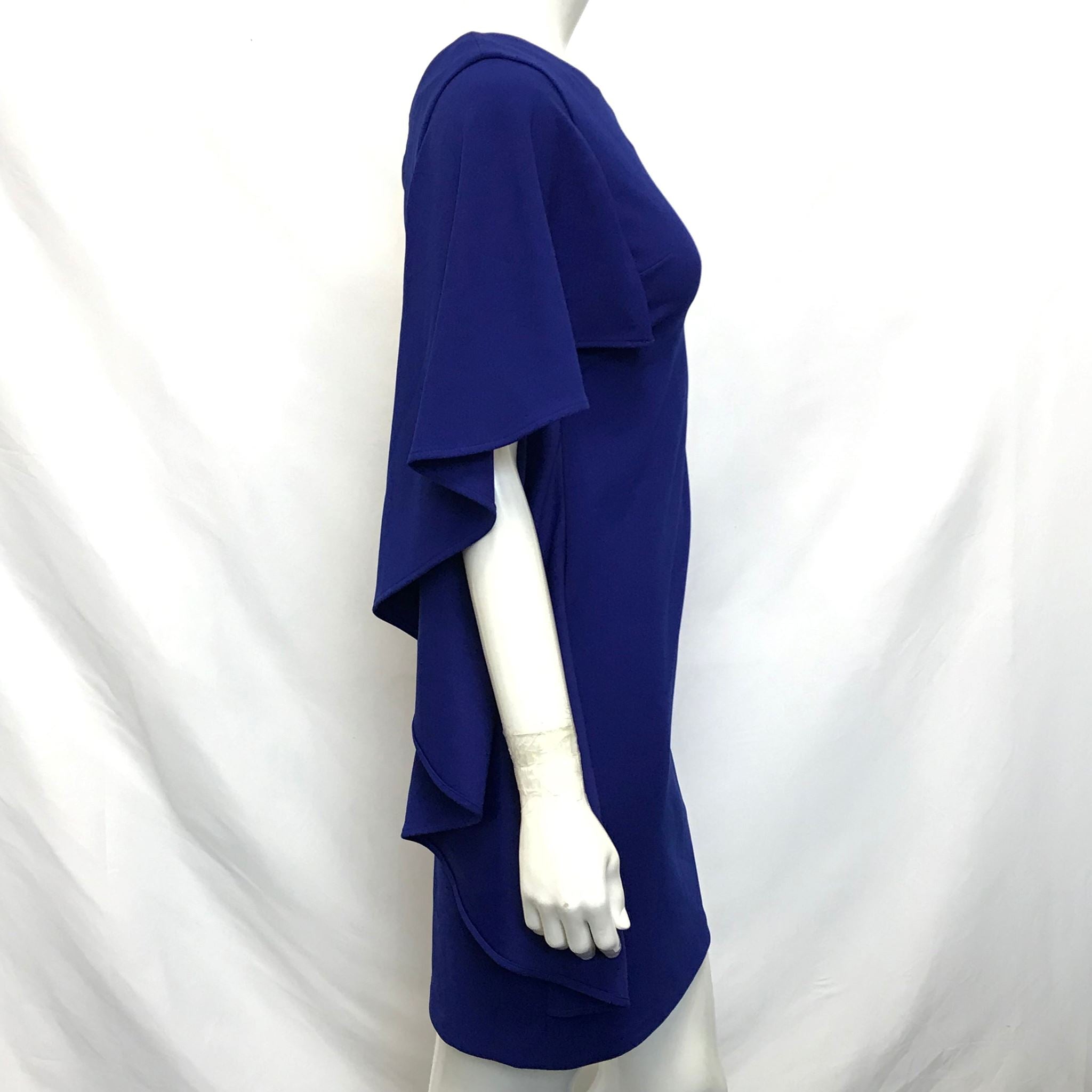 Calvin Klein Asymmetrical One Sleeve Flutter Dress Cobalt Blue Sz 2