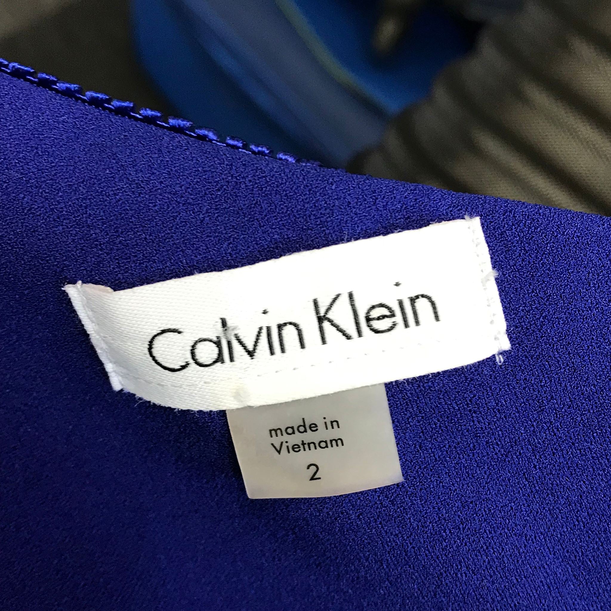 Calvin Klein Asymmetrical One Sleeve Flutter Dress Cobalt Blue Sz 2