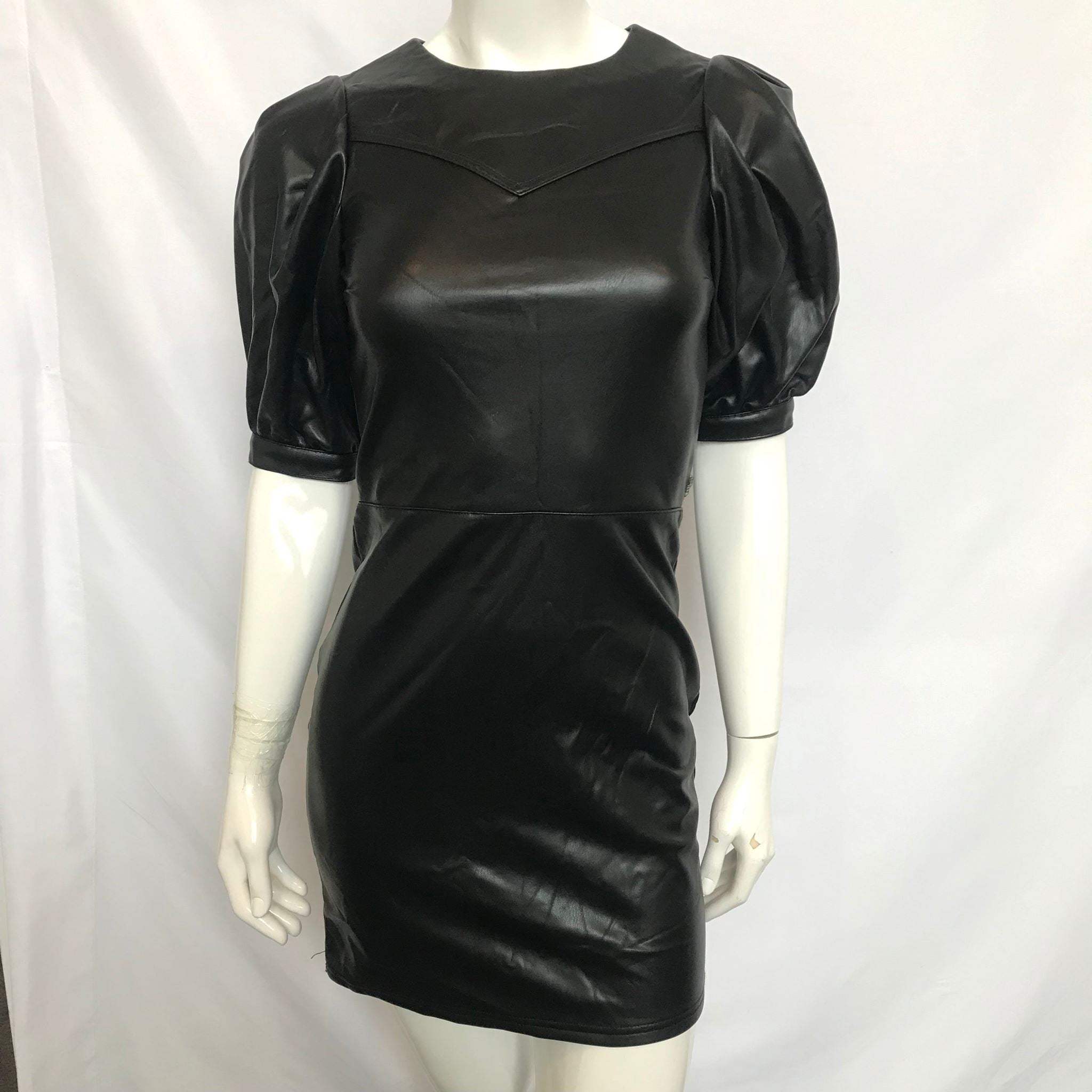 H&M Divided Women's Faux Leather Puff-Sleeve Dress Sz XS