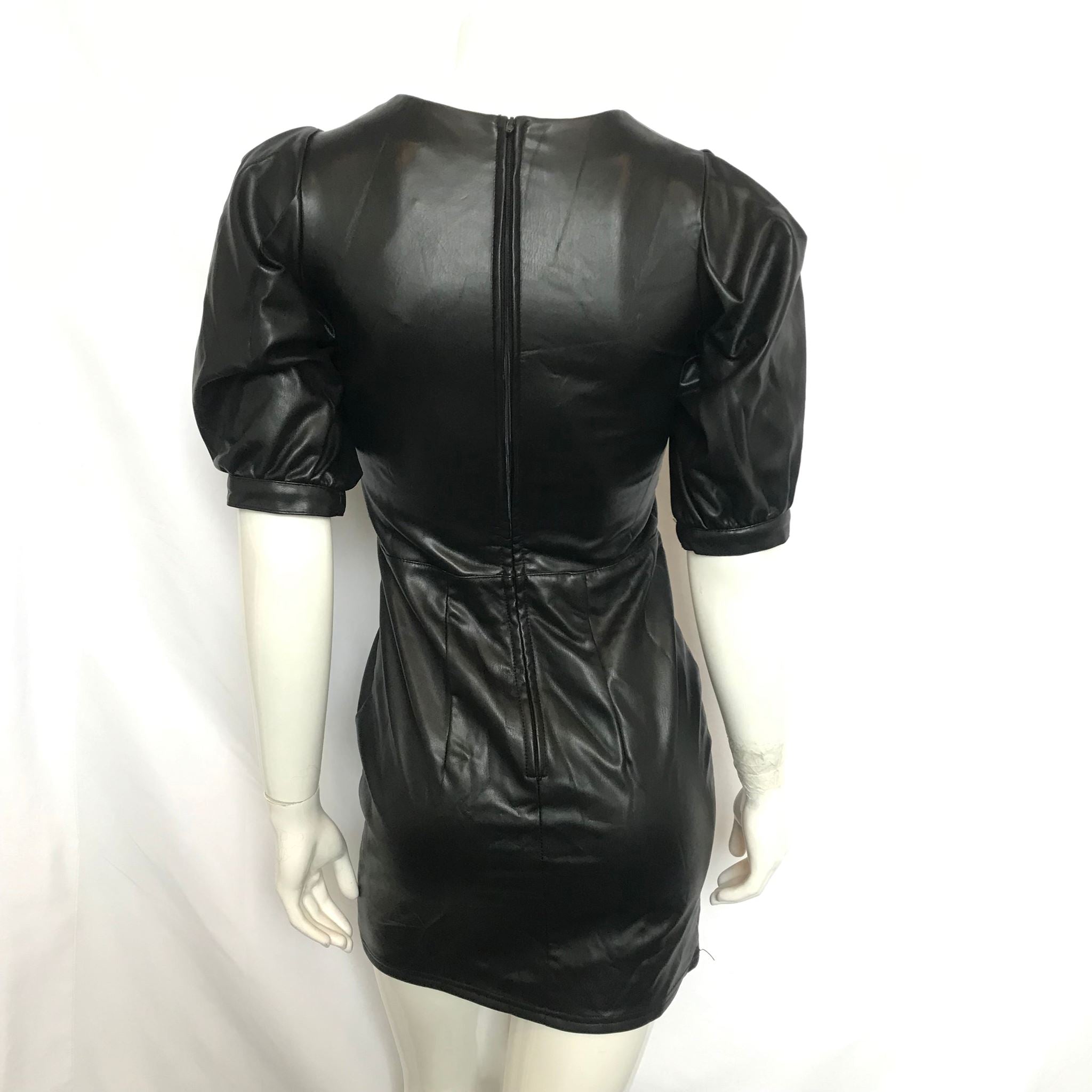 H&M Divided Women's Faux Leather Puff-Sleeve Dress Sz XS