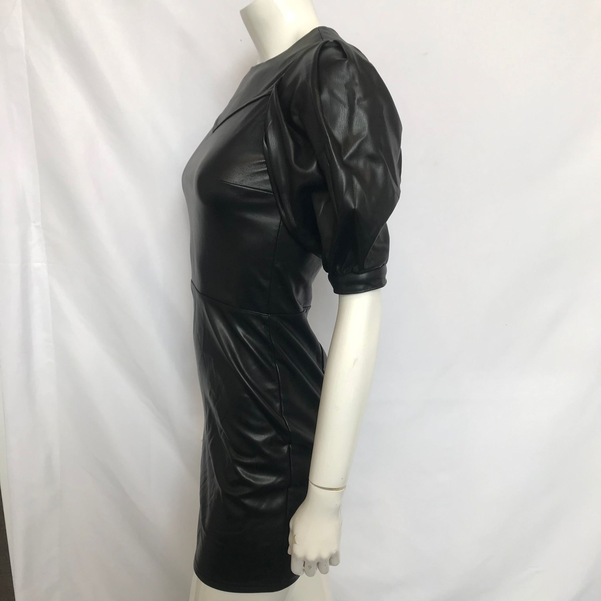 H&M Divided Women's Faux Leather Puff-Sleeve Dress Sz XS