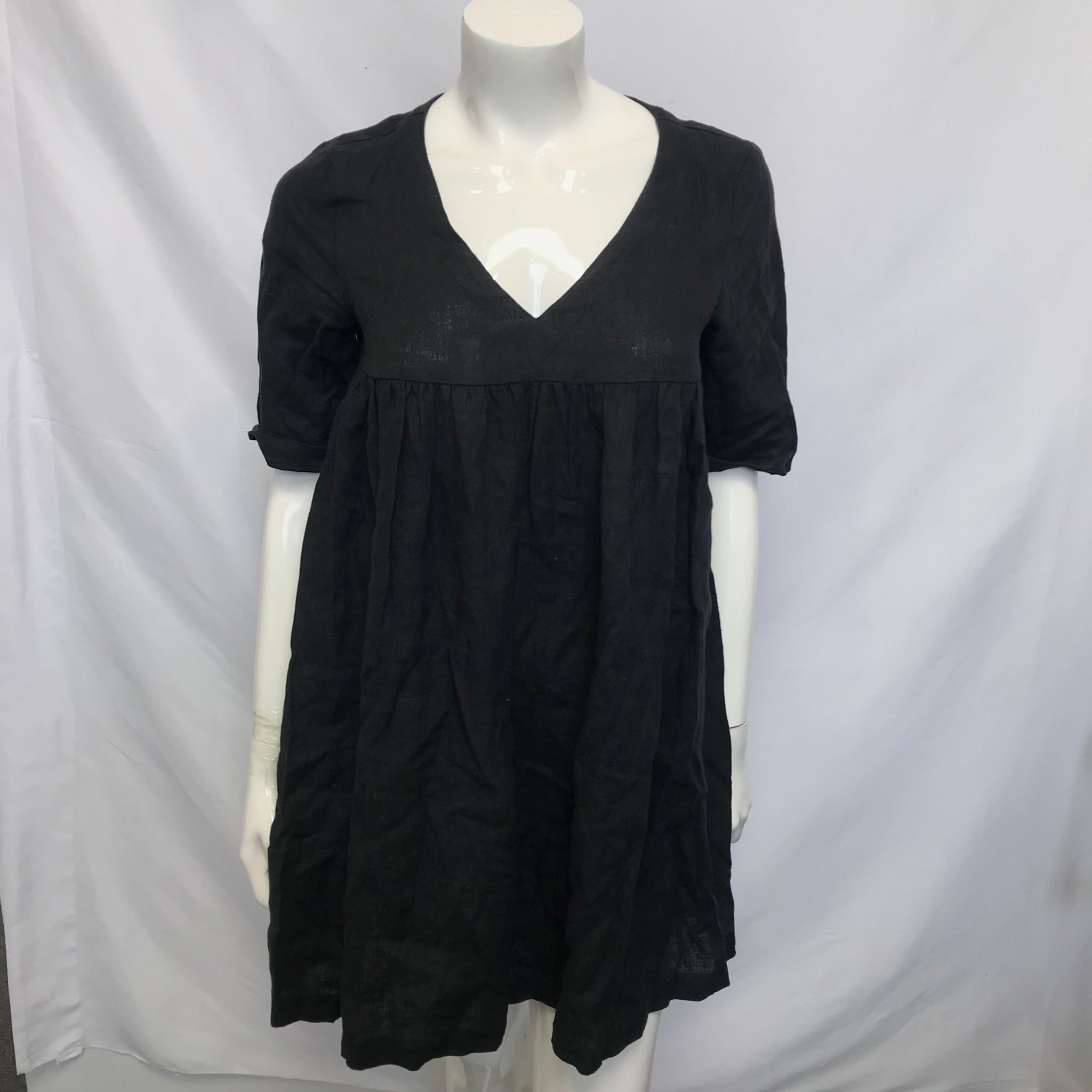 Off On Black Linen Smock Mini Dress CECILE Sz S