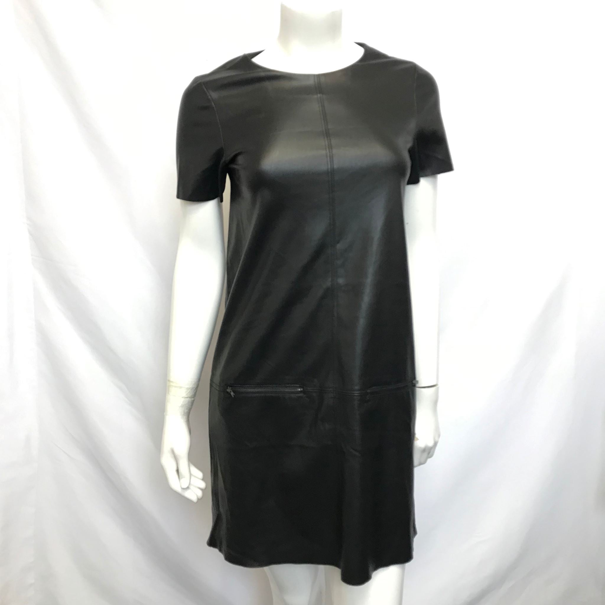 Reitmans Women's Faux Leather Black Sheath Dress Sz XXS
