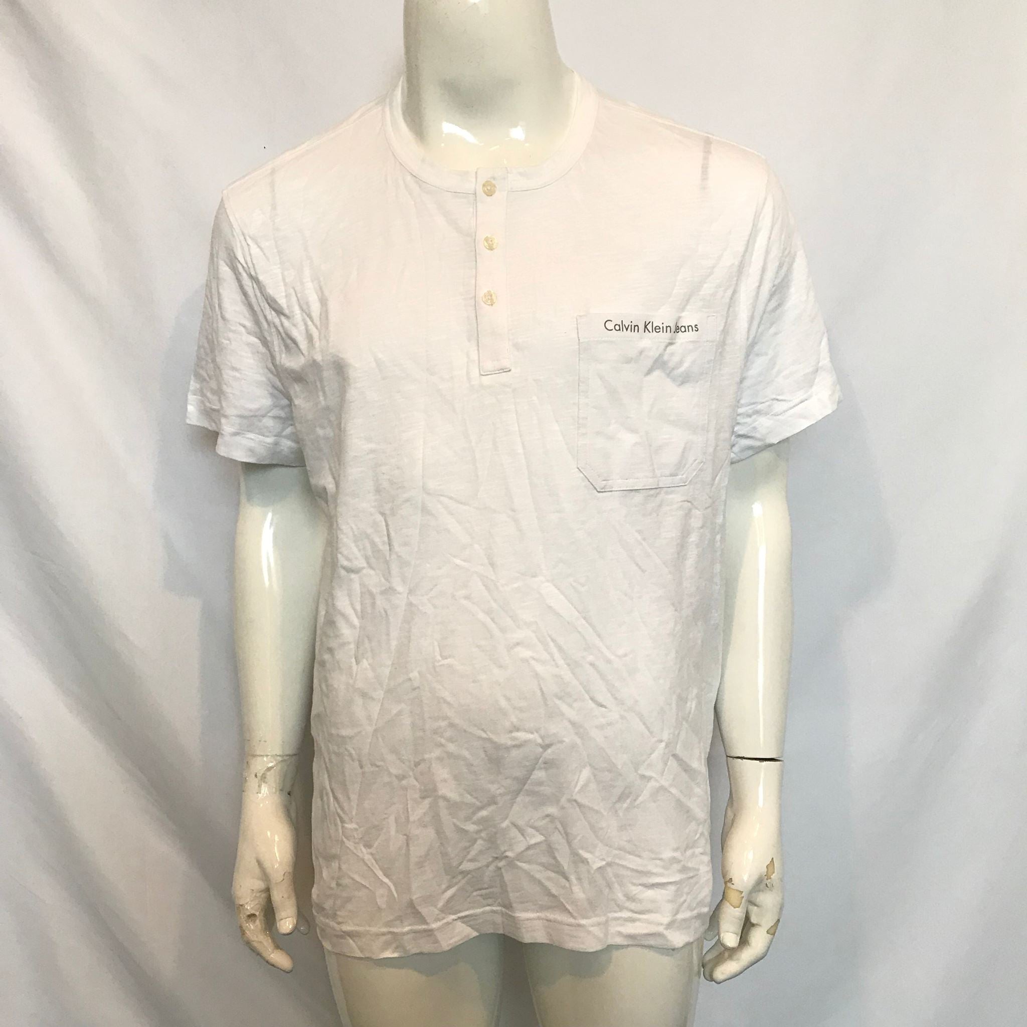 Calvin Klein Jeans Men's White Henley Short Sleeve T-Shirt Sz XL