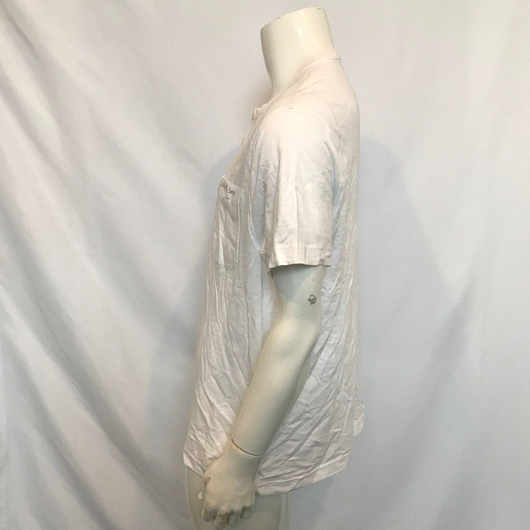 Calvin Klein Jeans Men's White Henley Short Sleeve T-Shirt Sz XL