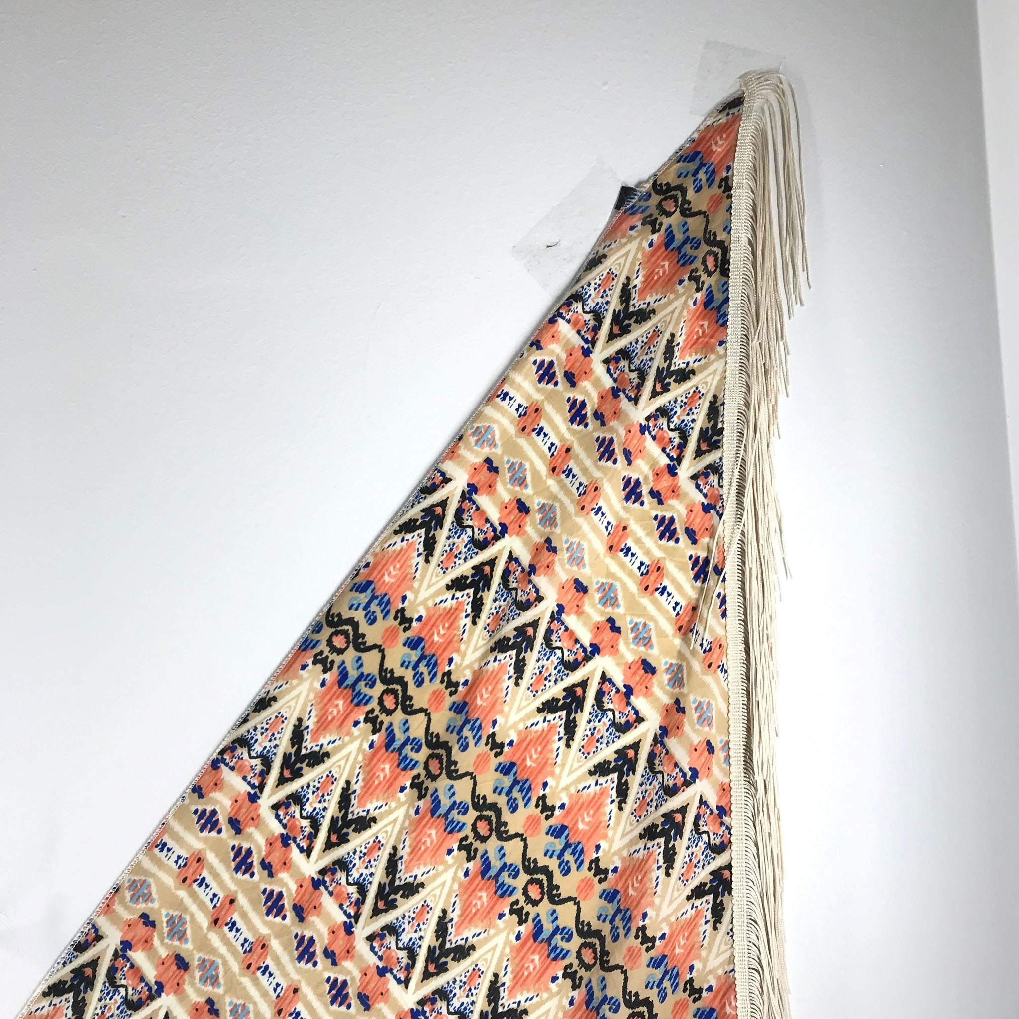 Fringed Geometric Patterned Triangular Shawl Scarf