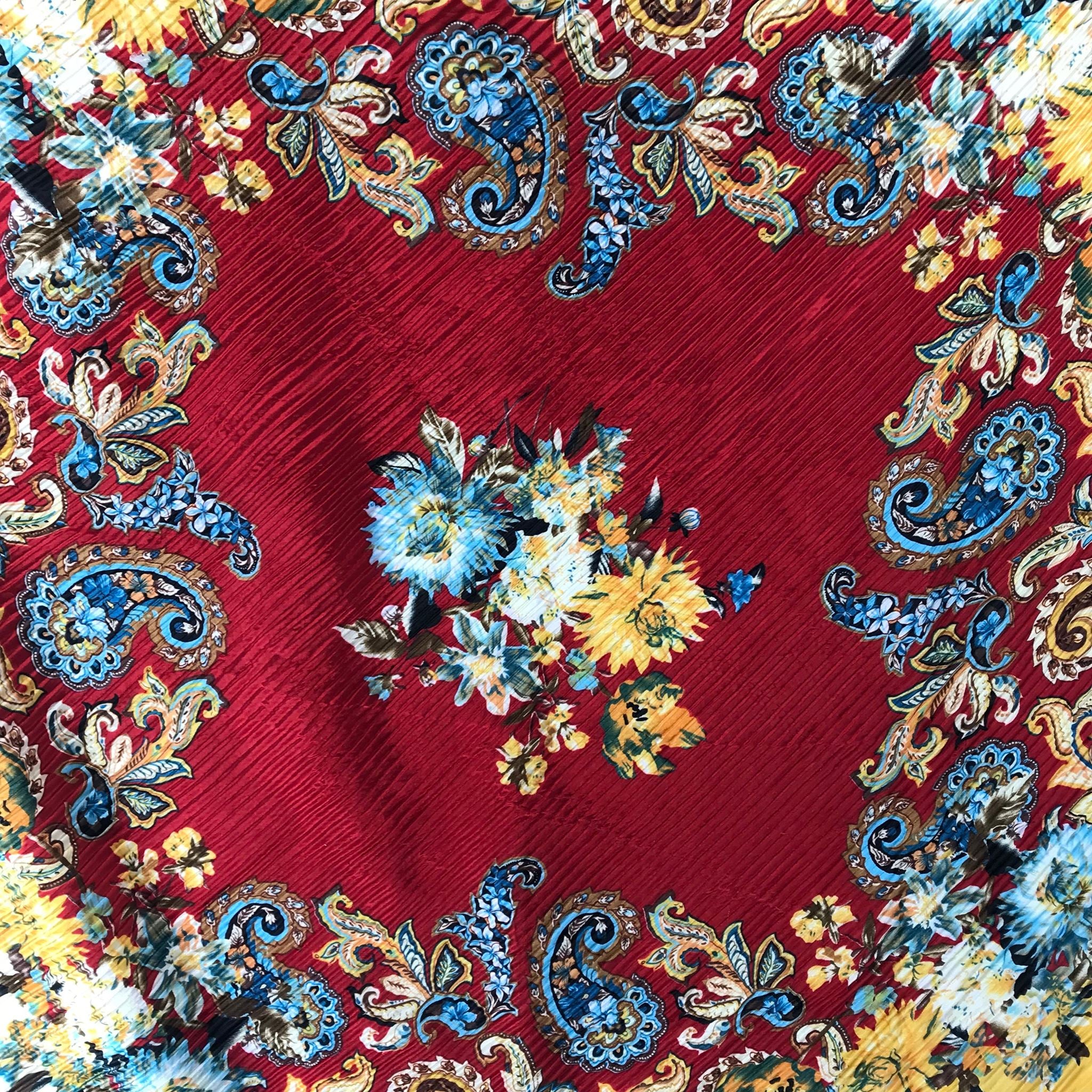 Diagonal Ruffle Floral Polyester Shawl Red Black Scarf 31" x 31"