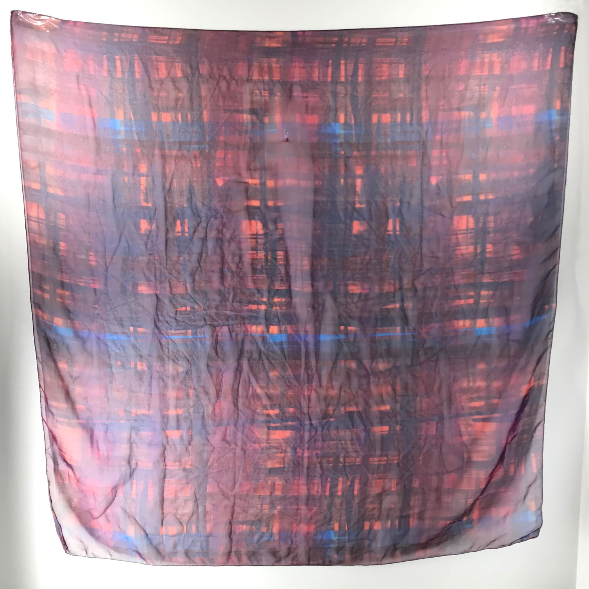 Sheer Blurred Grid Polyester Scarf Shawl Purple 38" x 38"