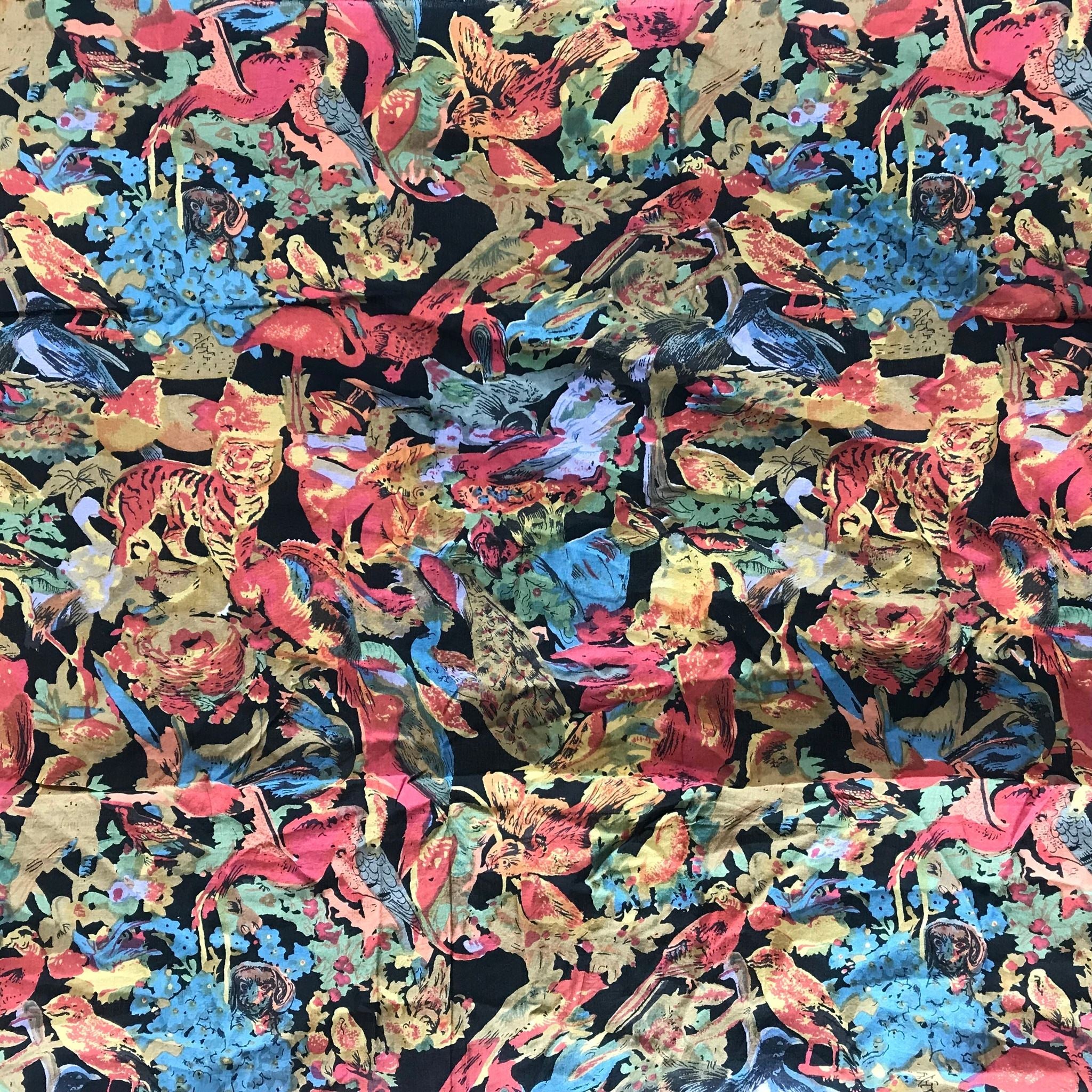 Tropical Nature Floral Multicolour Polyester Shawl Black Scarf 38" x 38"